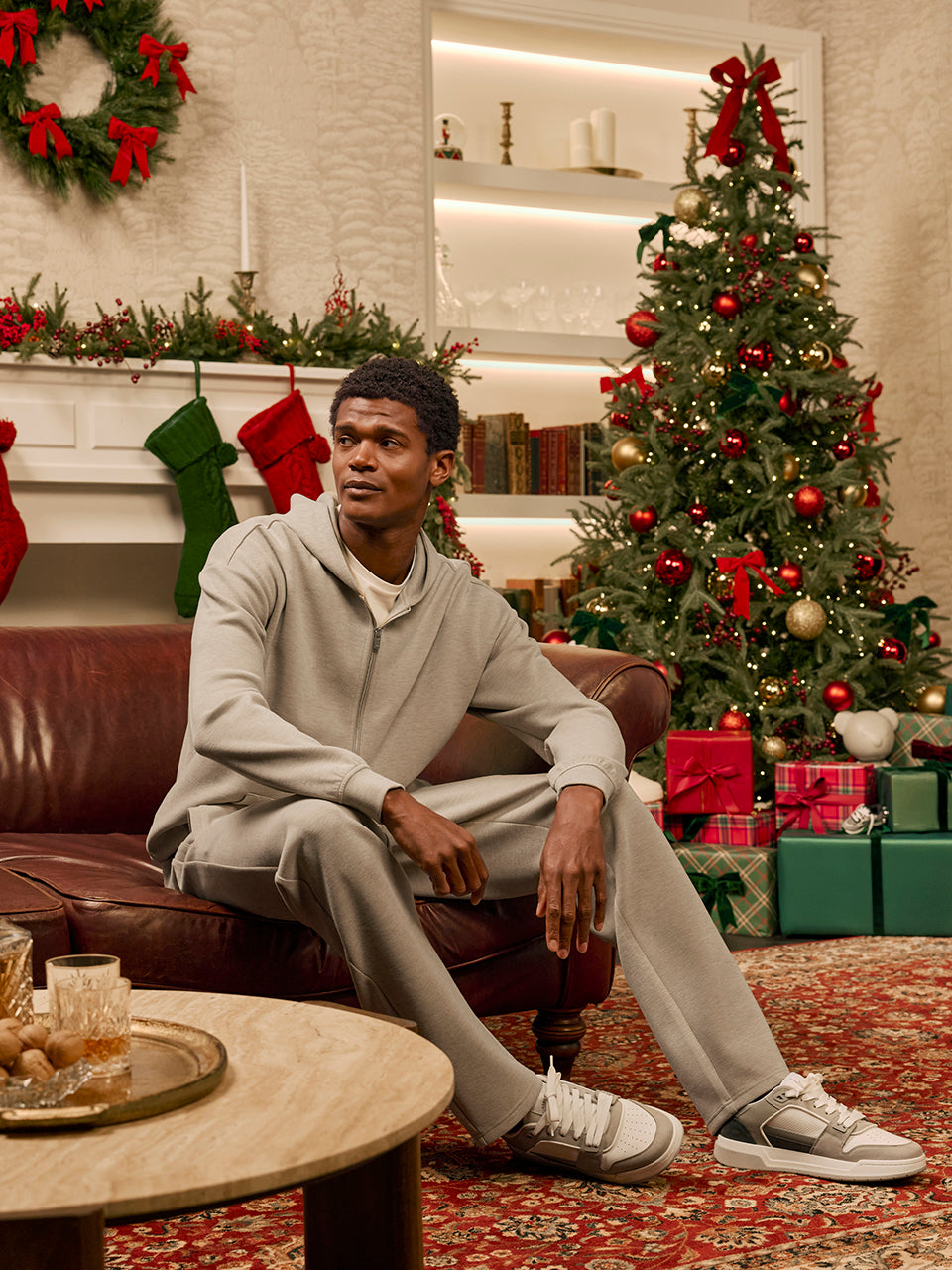 Relaxed Fit Knitted Zip Through Hoodie in Stone