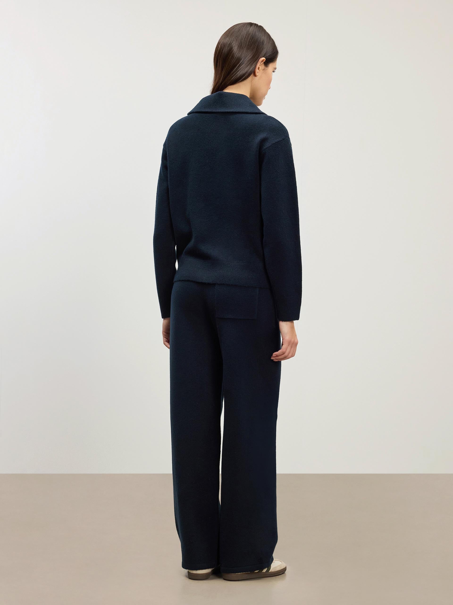 Womens Chunky Wool Half Zip in Navy