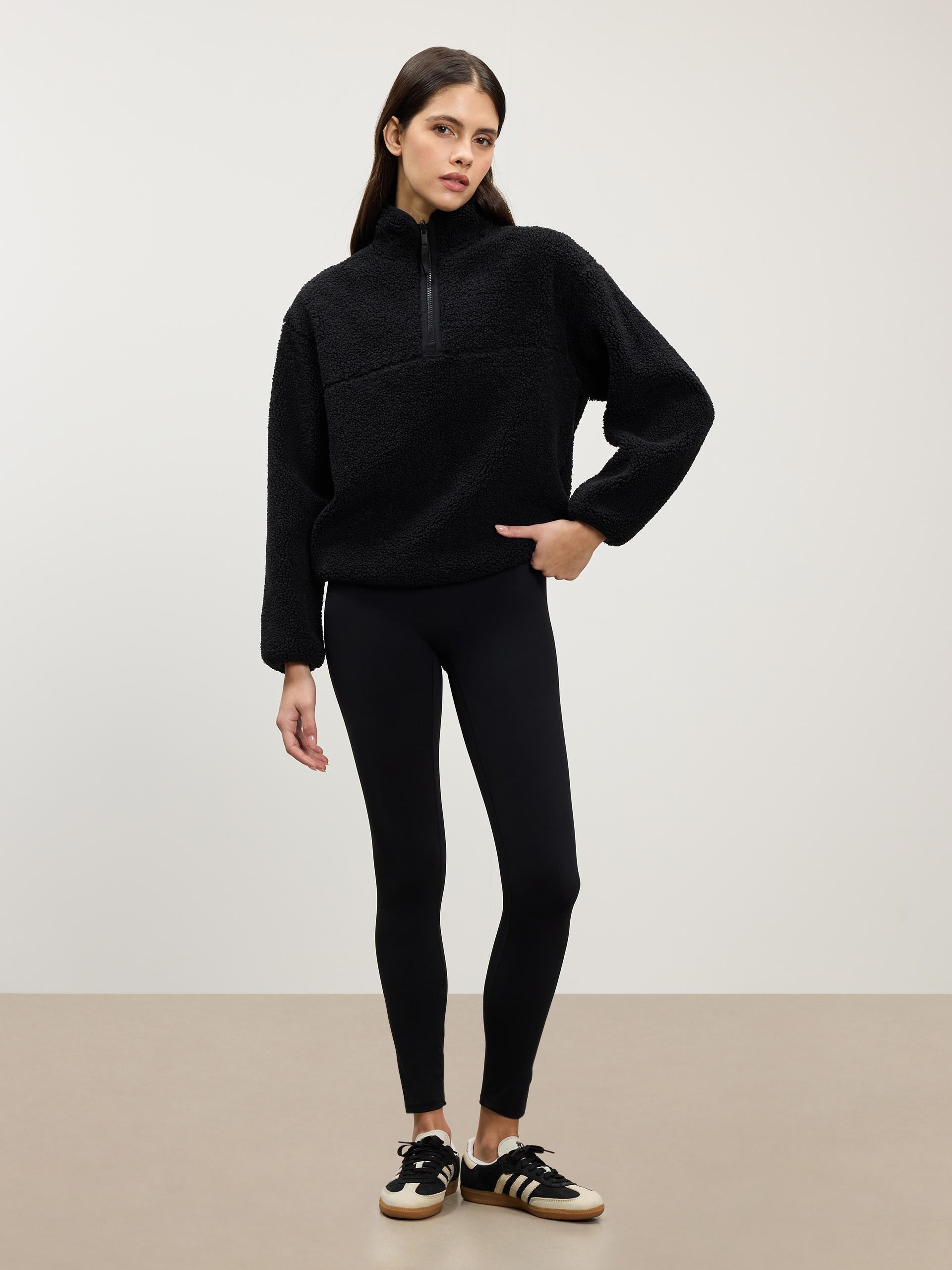 Womens Reversible Sherpa Fleece Half Zip in Black