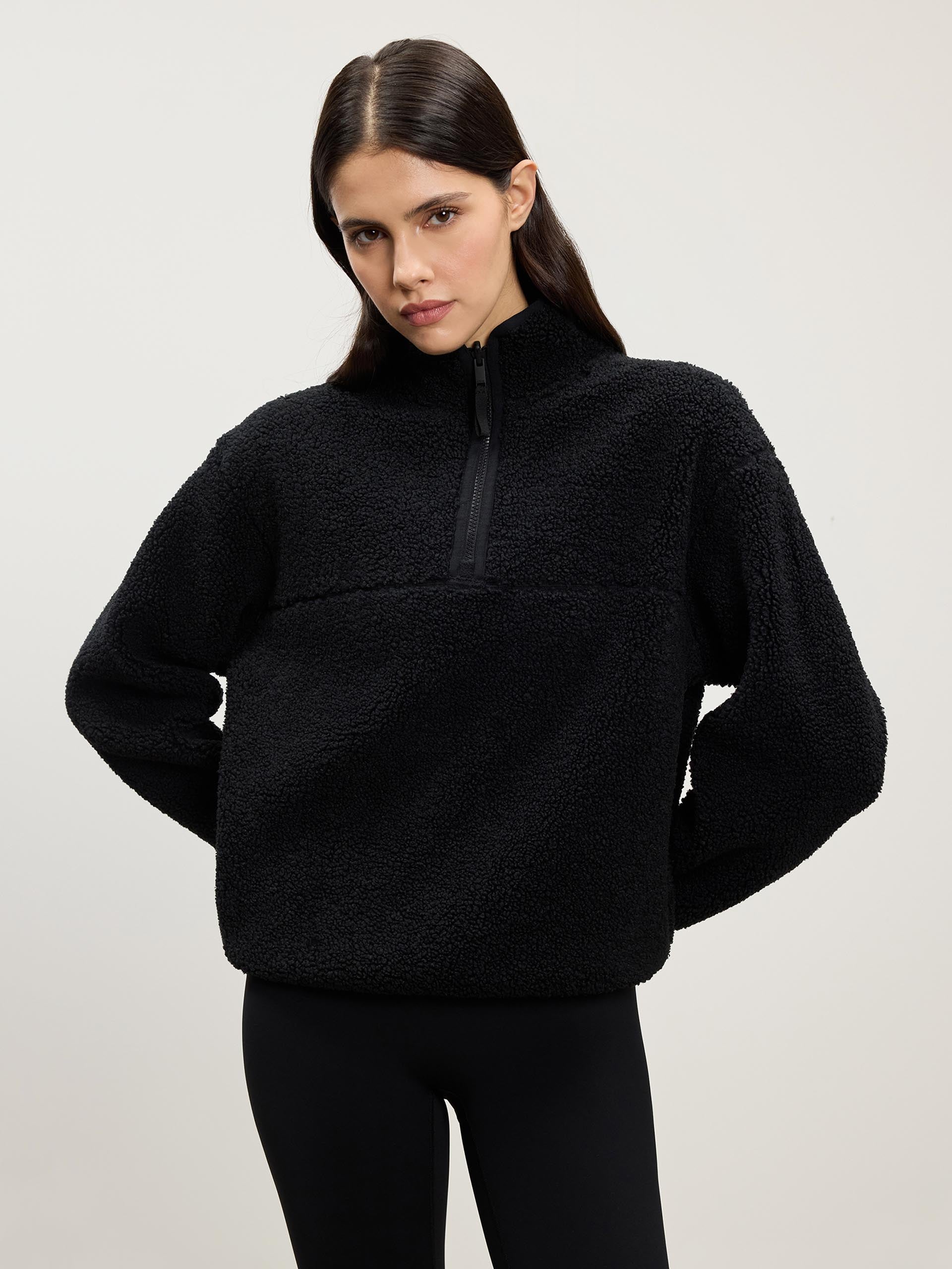 Womens Reversible Sherpa Fleece Half Zip in Black