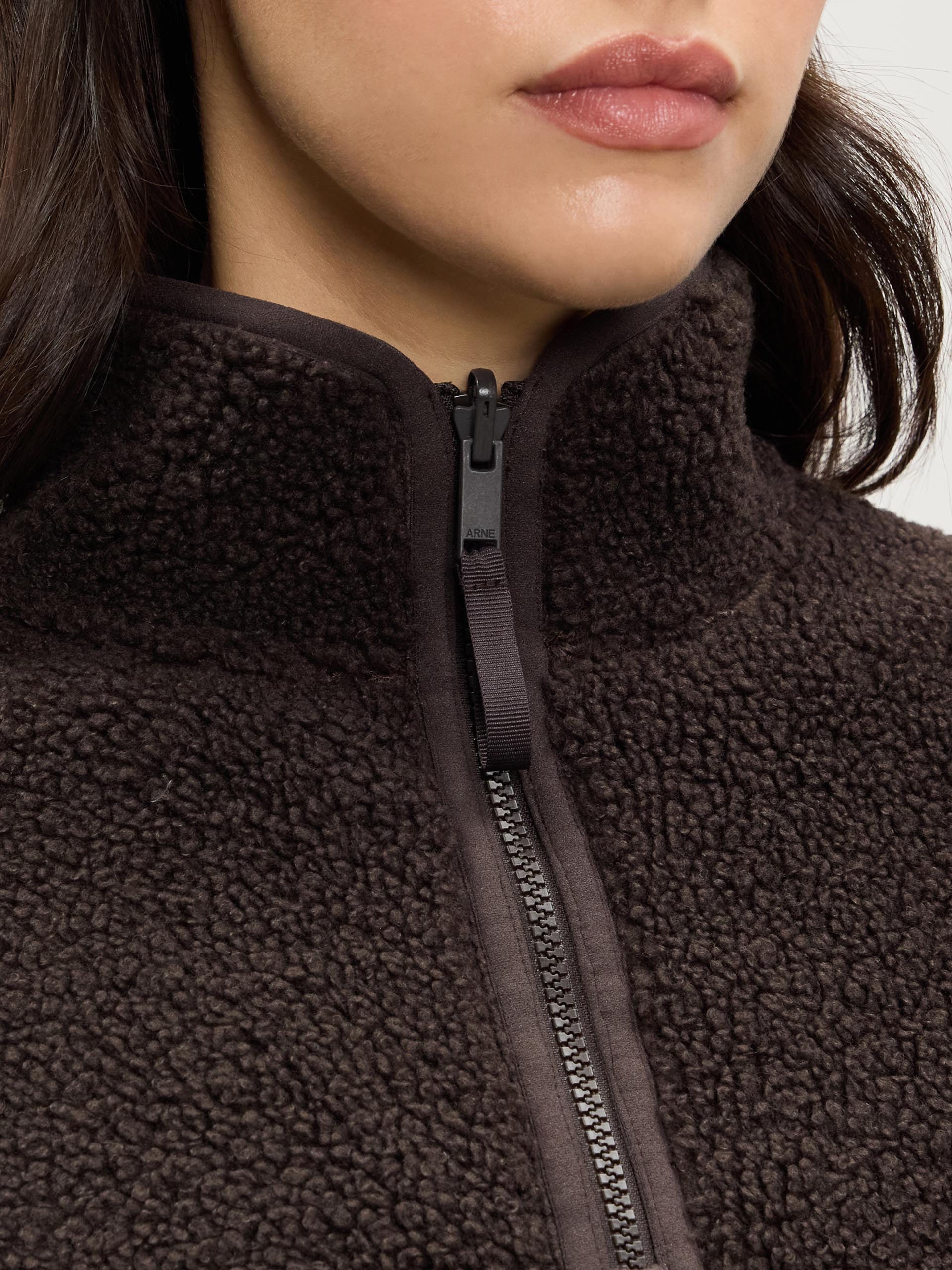 Womens Reversible Sherpa Fleece Half Zip in Brown