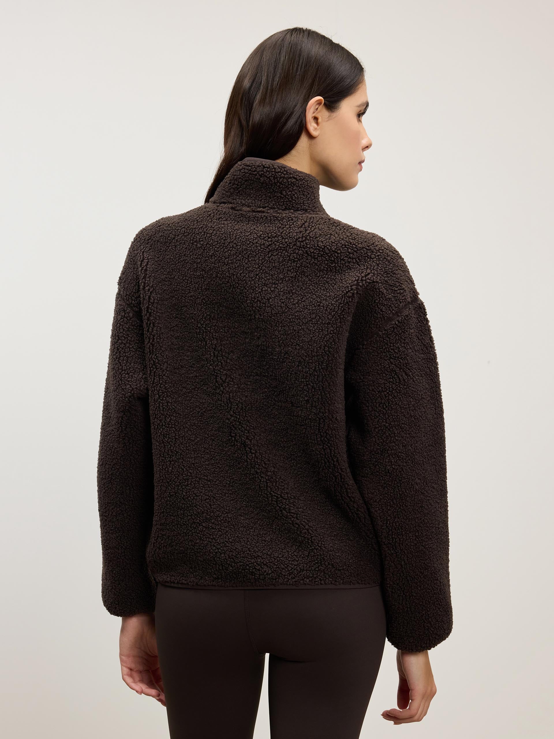 Womens Reversible Sherpa Fleece Half Zip in Brown