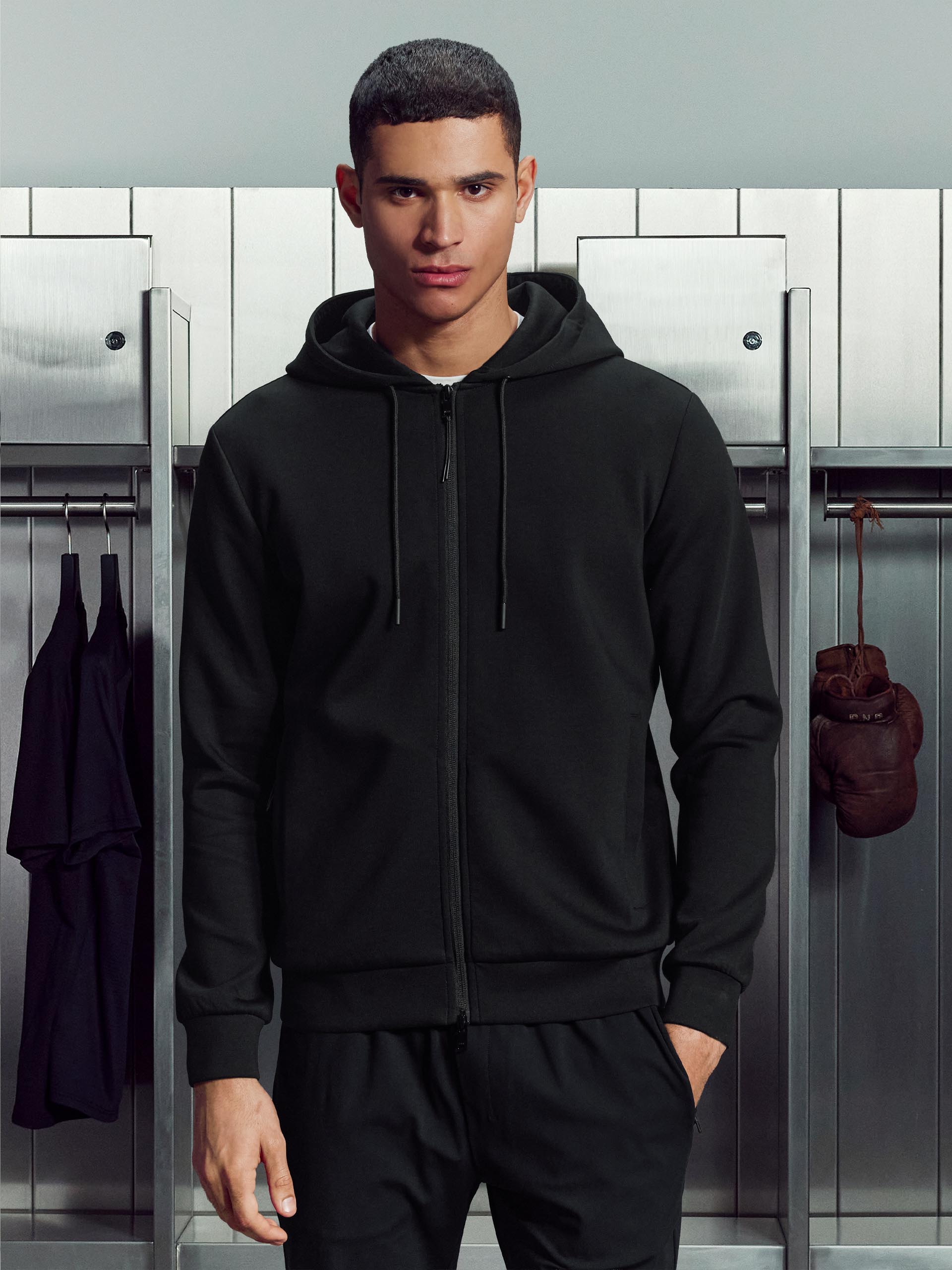 Interlock Jersey Technical Zip Hoodie in Black