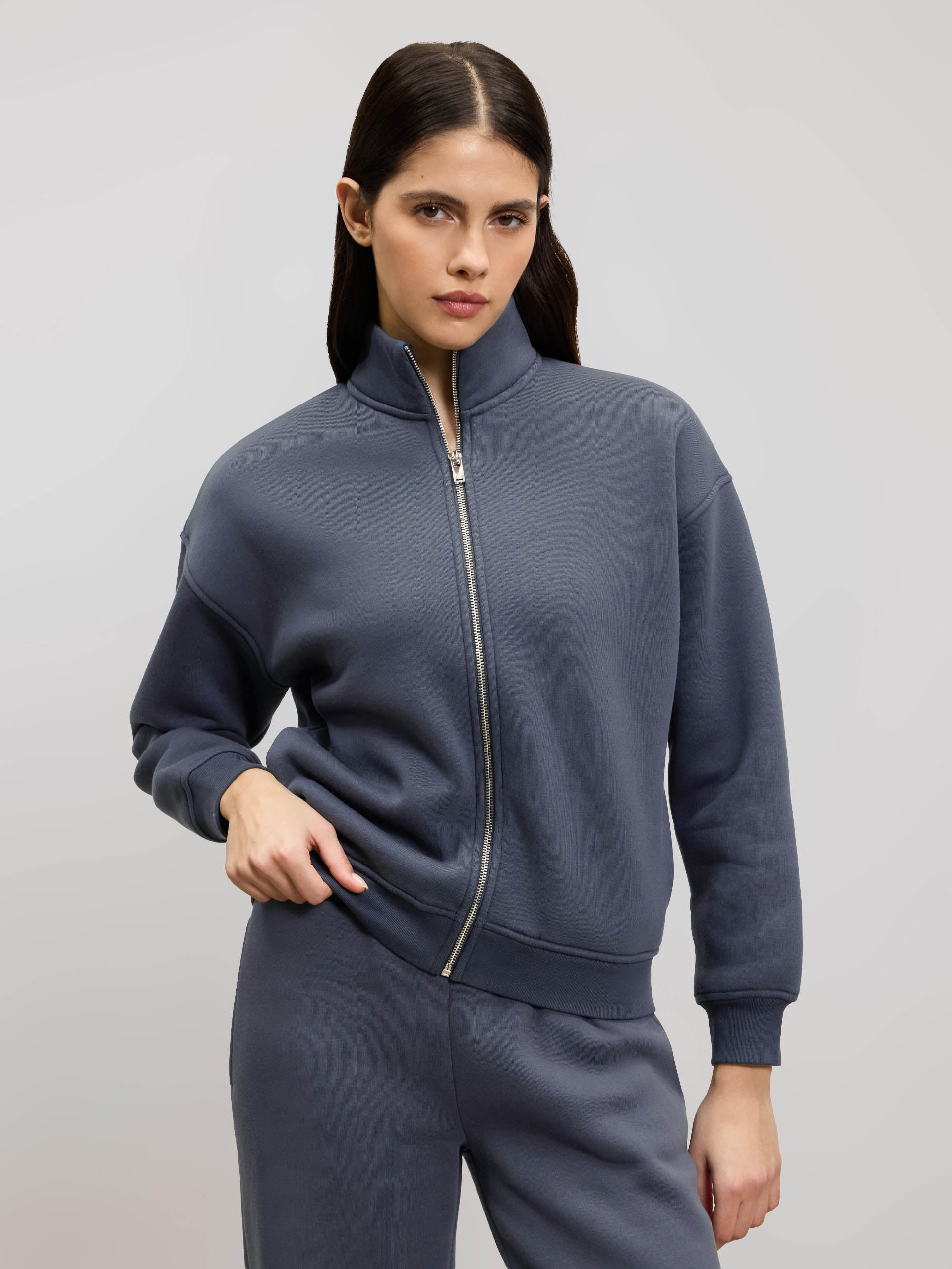 Womens Neoprene Funnel Neck Jacket in Slate Blue