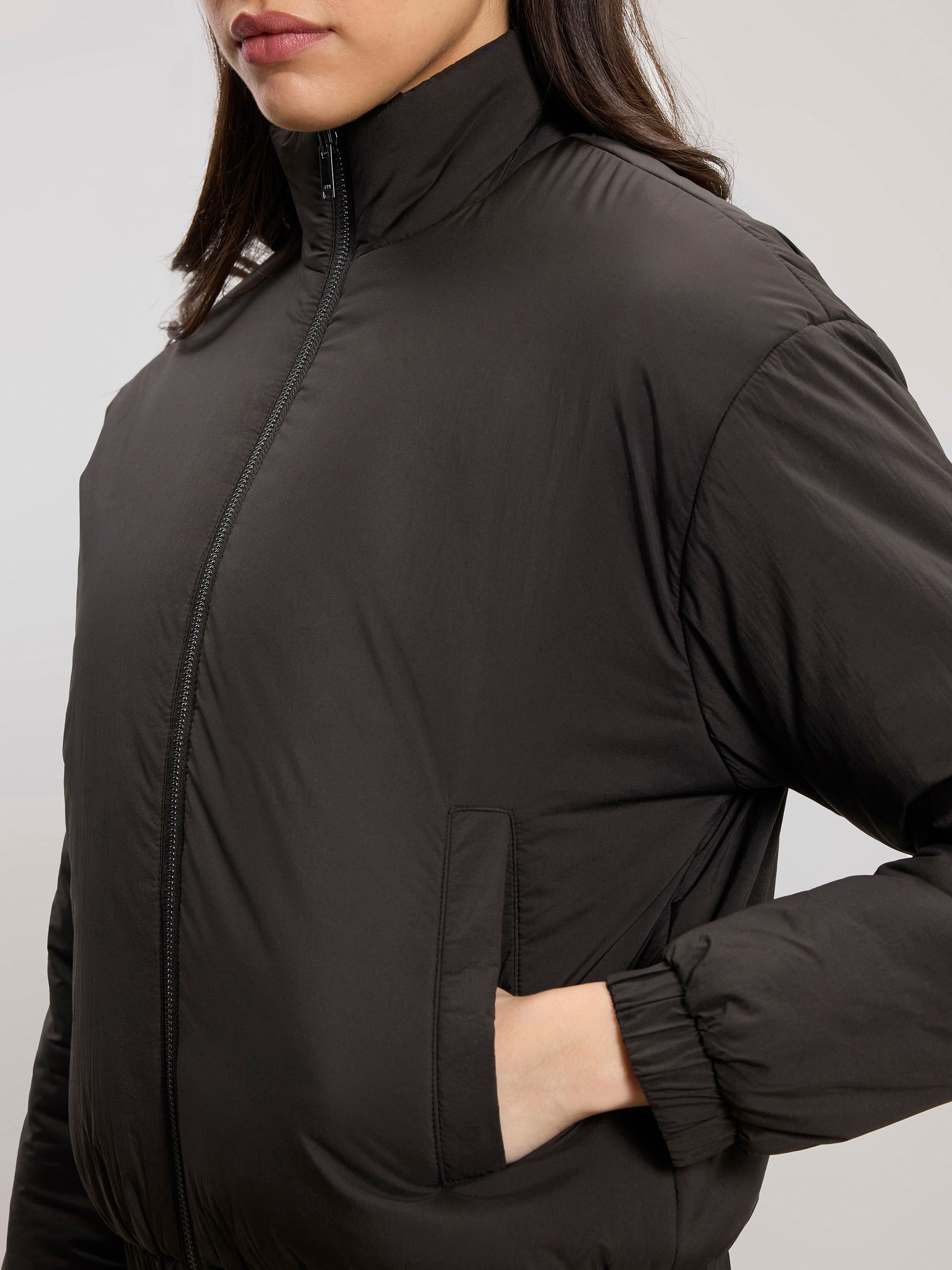 Womens Relaxed Reversible Funnel Neck Jacket in Brown And Black