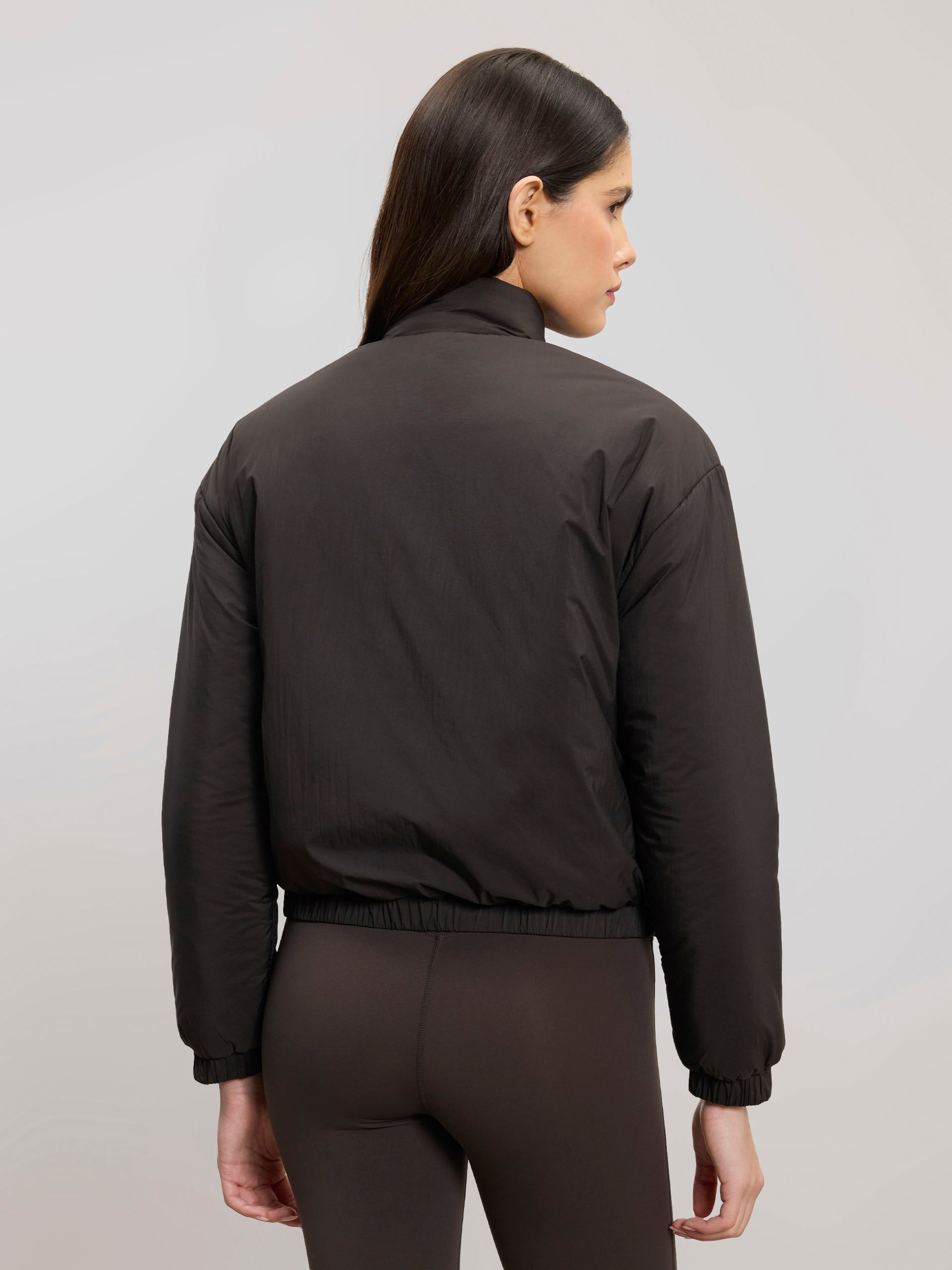 Womens Relaxed Reversible Funnel Neck Jacket in Brown And Black