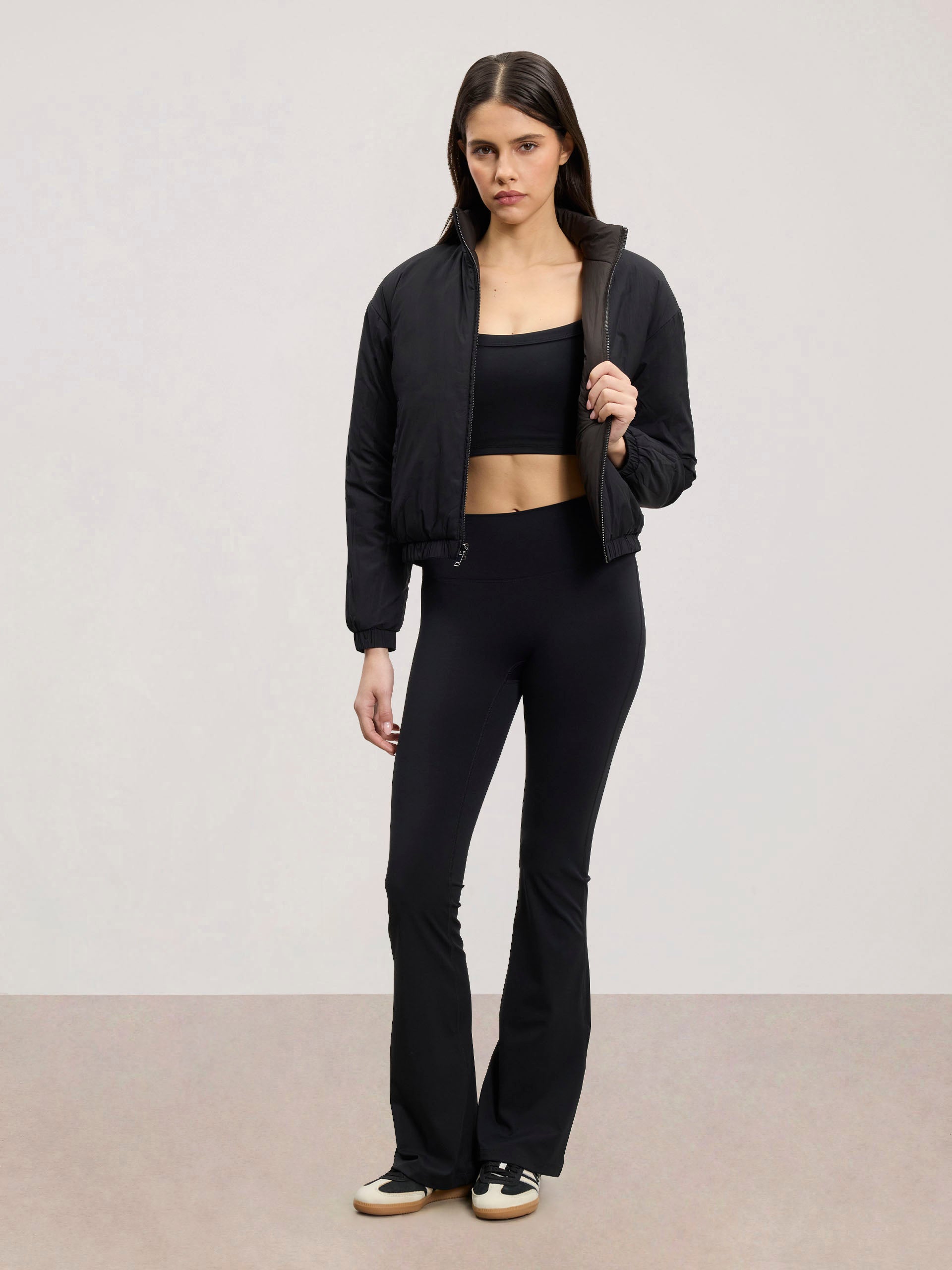 Womens Relaxed Reversible Funnel Neck Jacket in Brown And Black