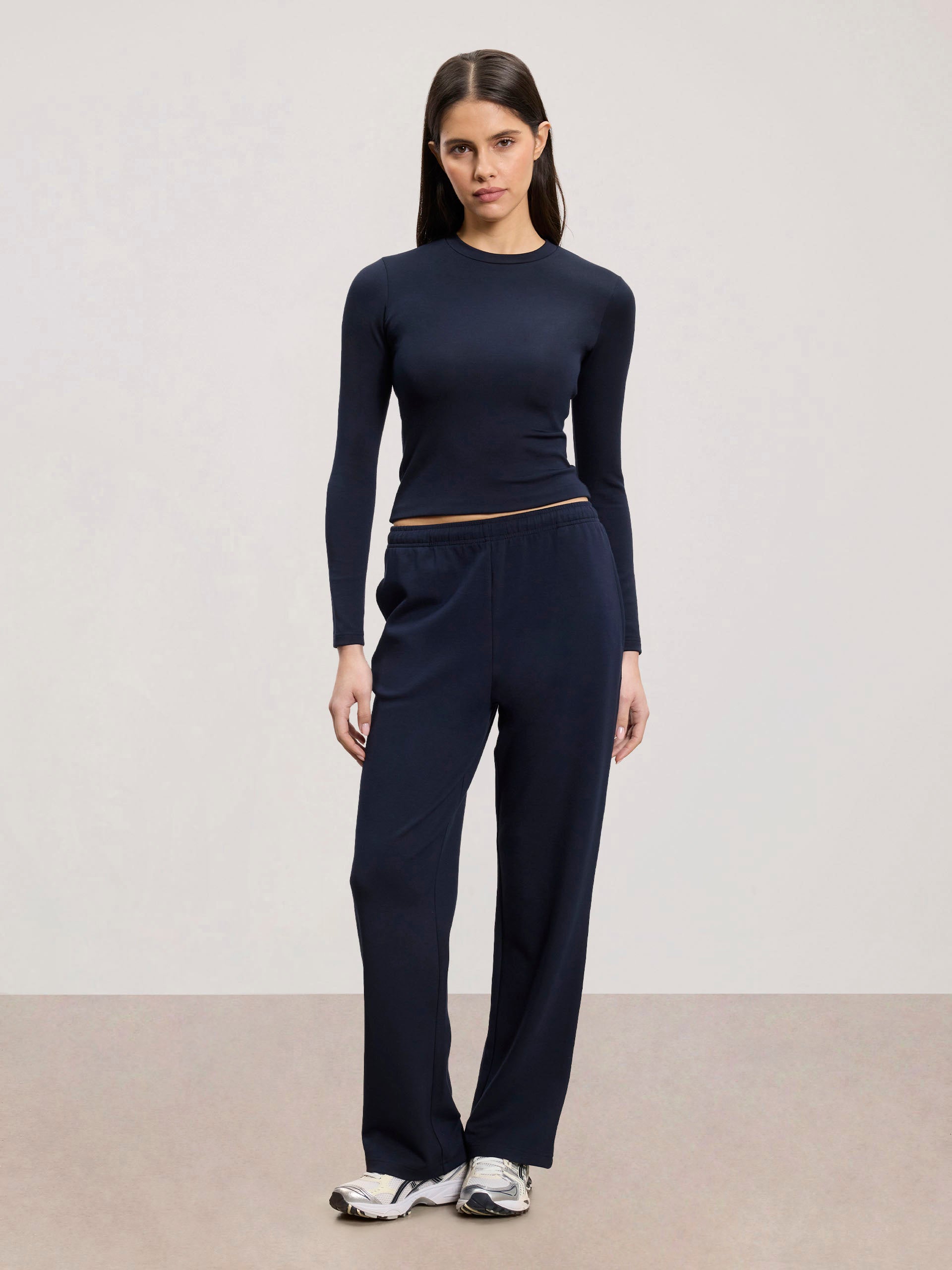 Womens Soft Interlock Long Sleeve Top in Navy