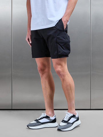3D Pocket Cargo Short in Black