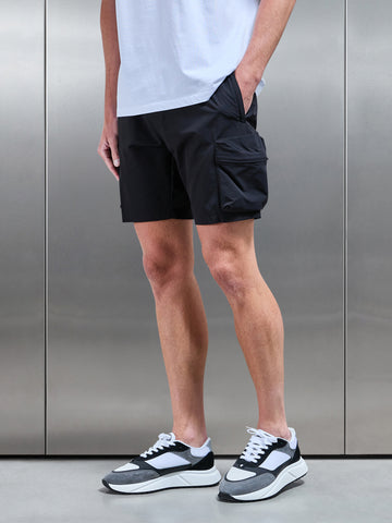 3D Pocket Cargo Short in Black