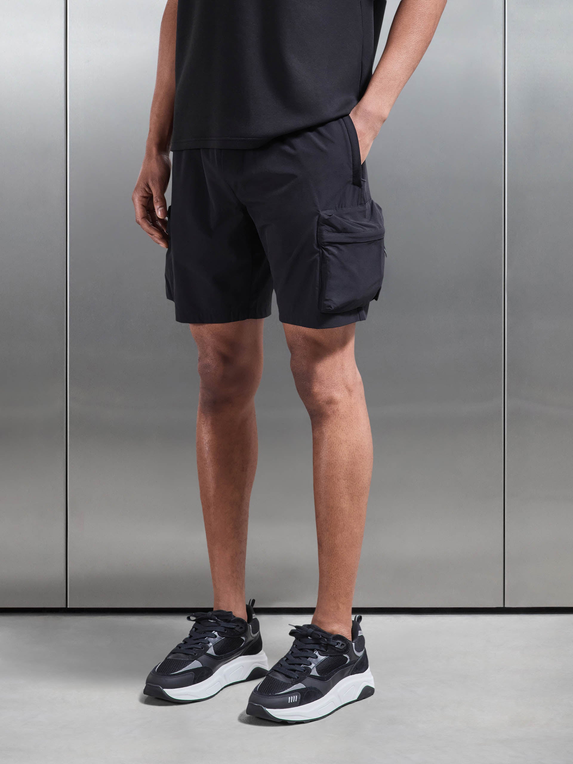 3D Pocket Cargo Short in Black