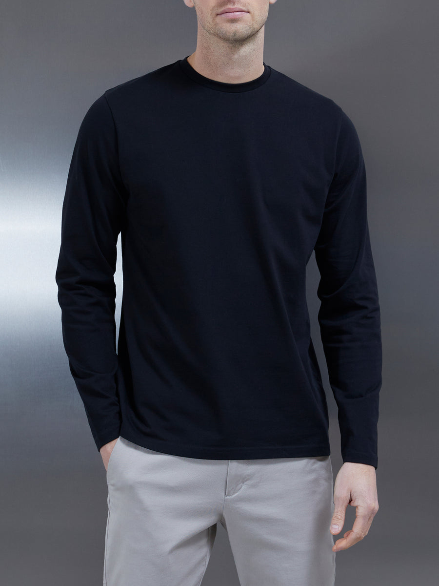 3 Pack Long Sleeve Slim Fit T-shirt in White / Navy / Black