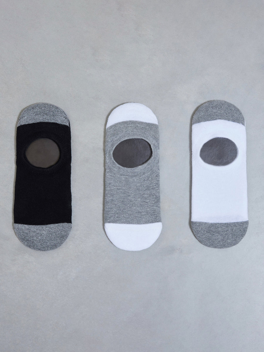 3 Pack ARNE Invisible Socks in Black White Grey