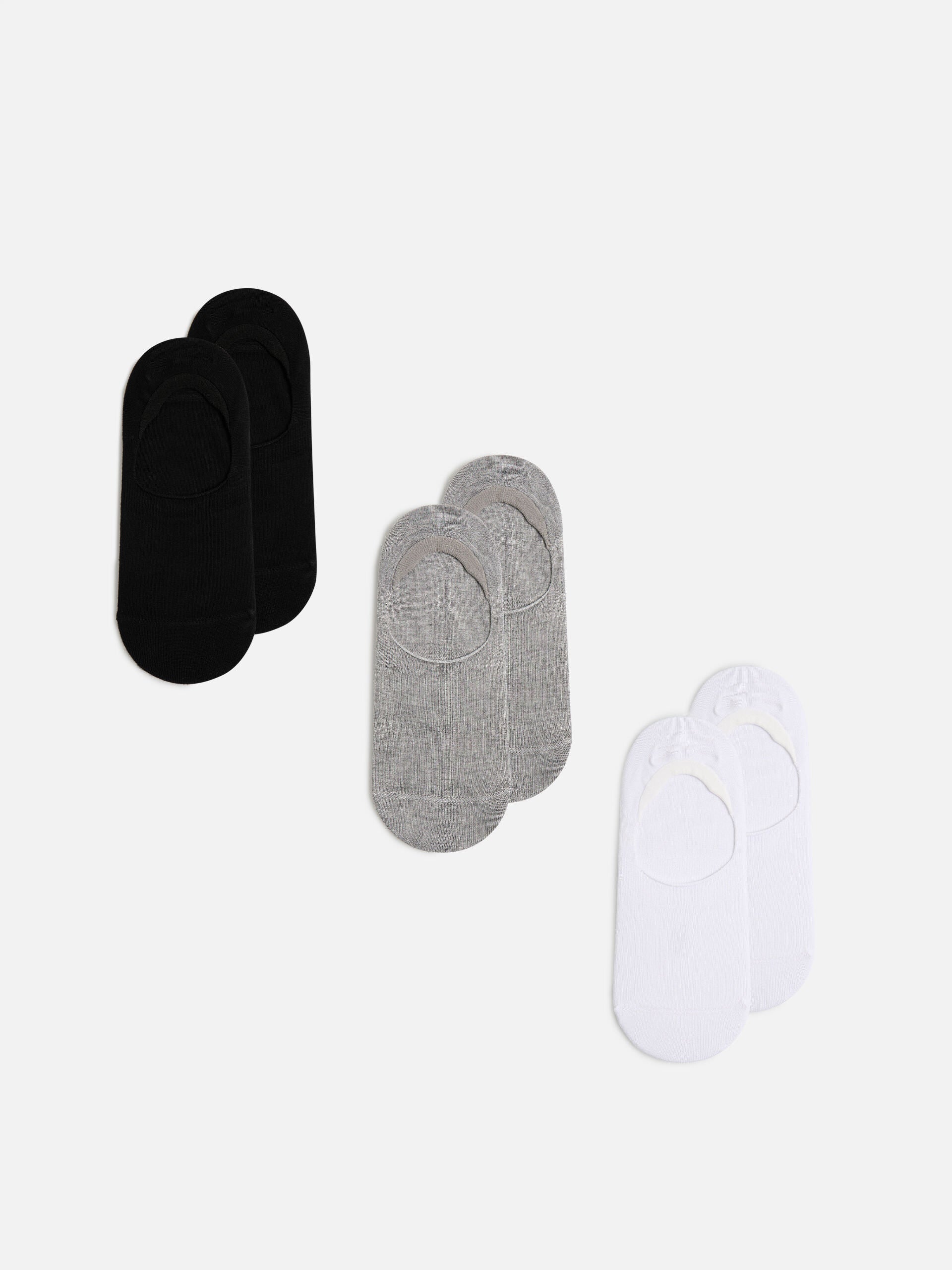 3 Pack Invisible Cushioned Sock in Black White Marl Grey