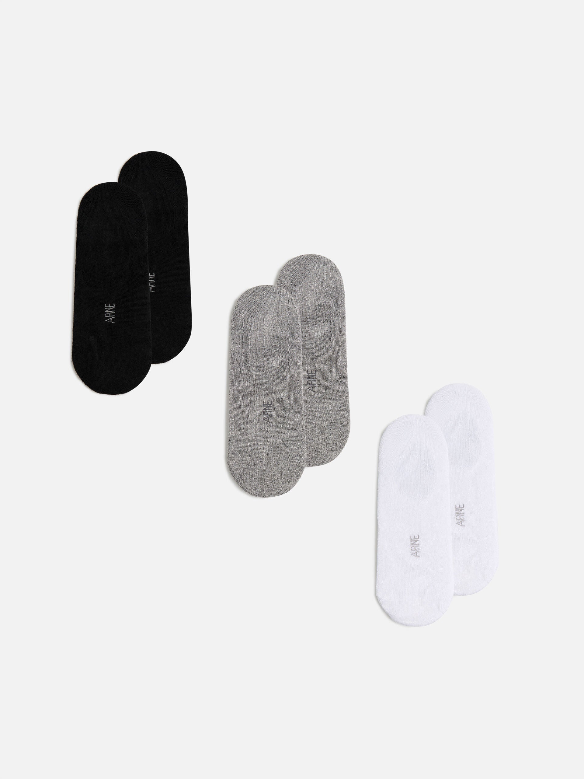 3 Pack Invisible Cushioned Sock in Black White Marl Grey