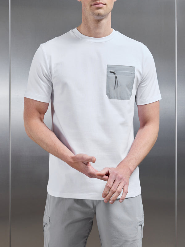Active Cargo Pocket T-Shirt in White Grey