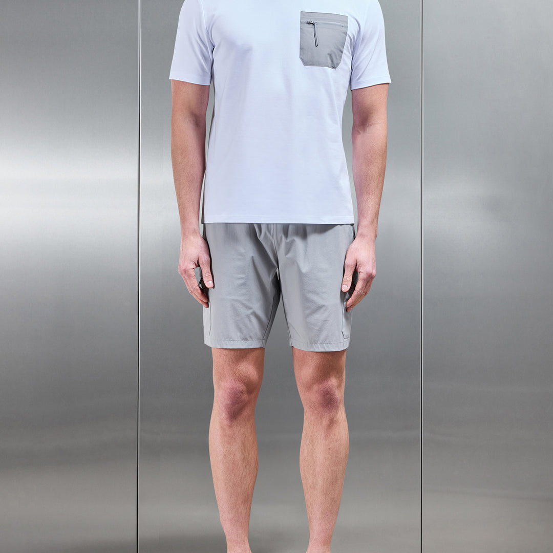 Active Cargo T-Shirt in White Mid Grey