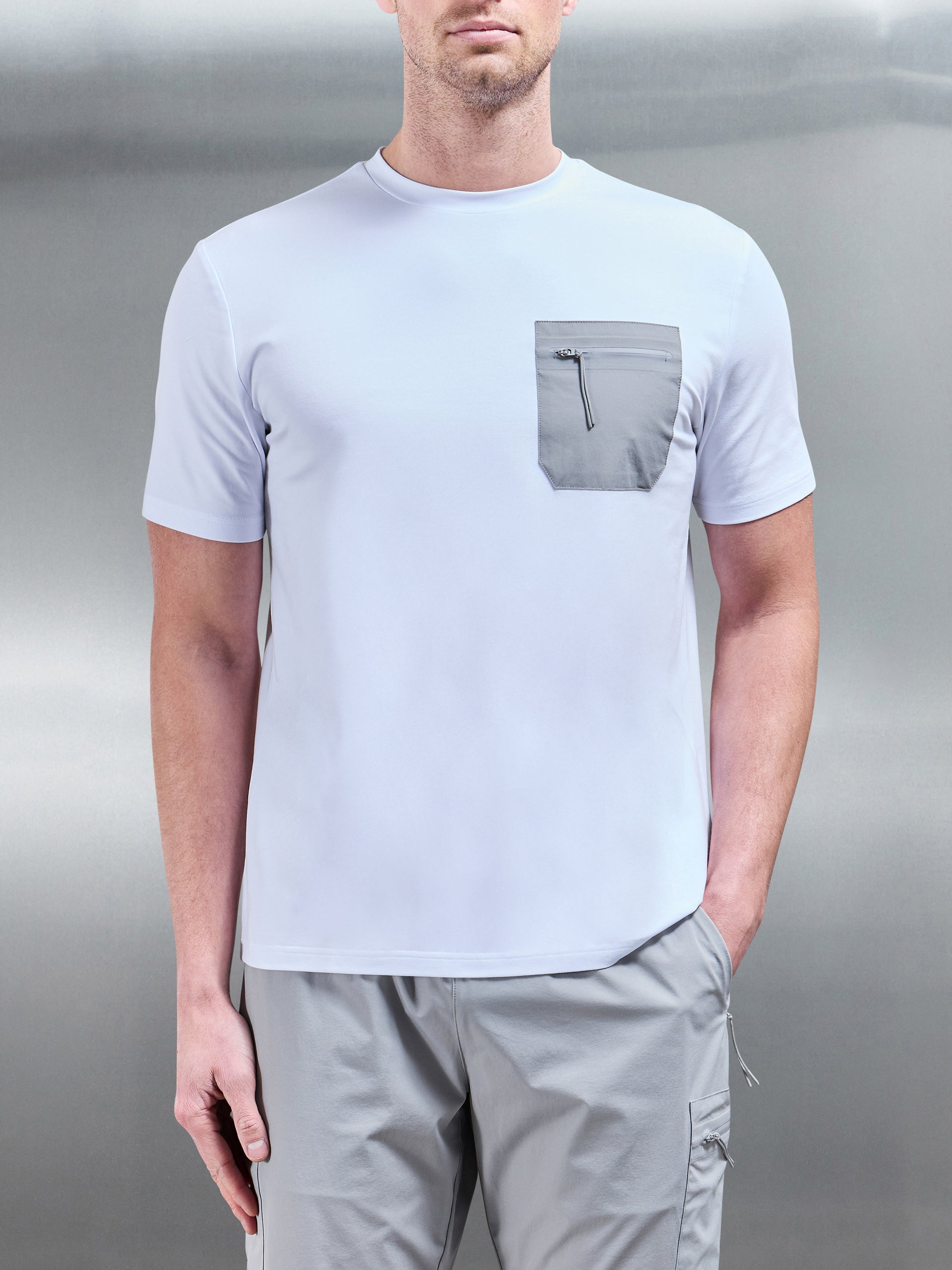 Active Cargo T-Shirt in White Mid Grey