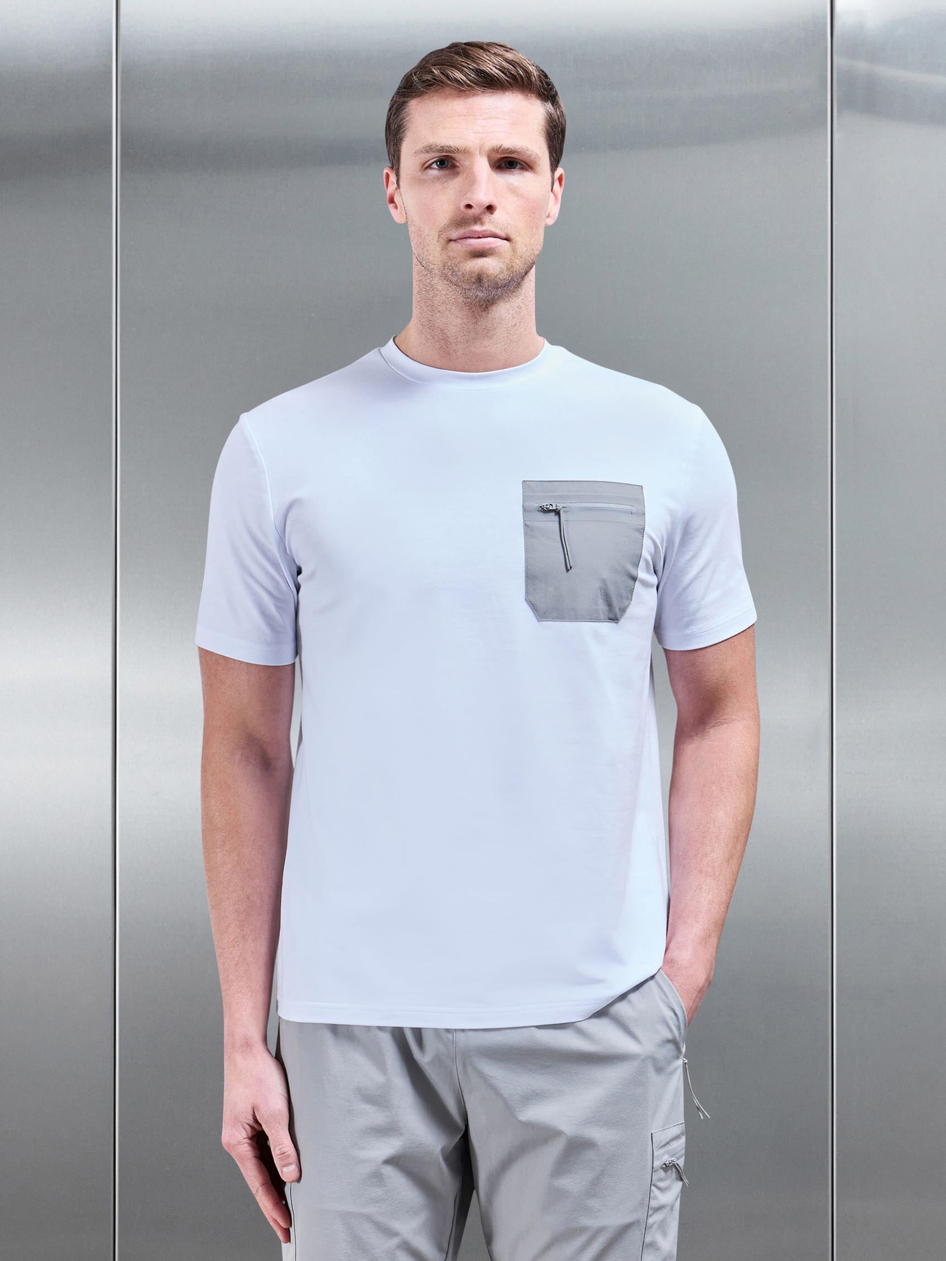 Active Cargo T-Shirt in White Mid Grey
