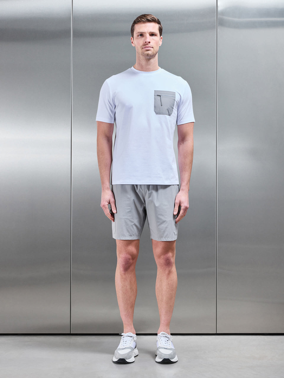 Active Cargo T-Shirt in White Mid Grey