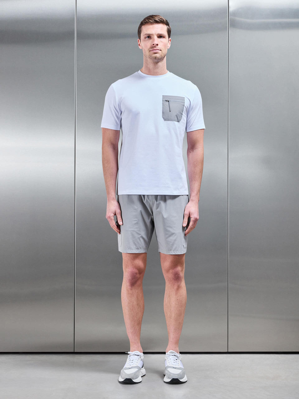 Active Cargo T-Shirt in White Mid Grey