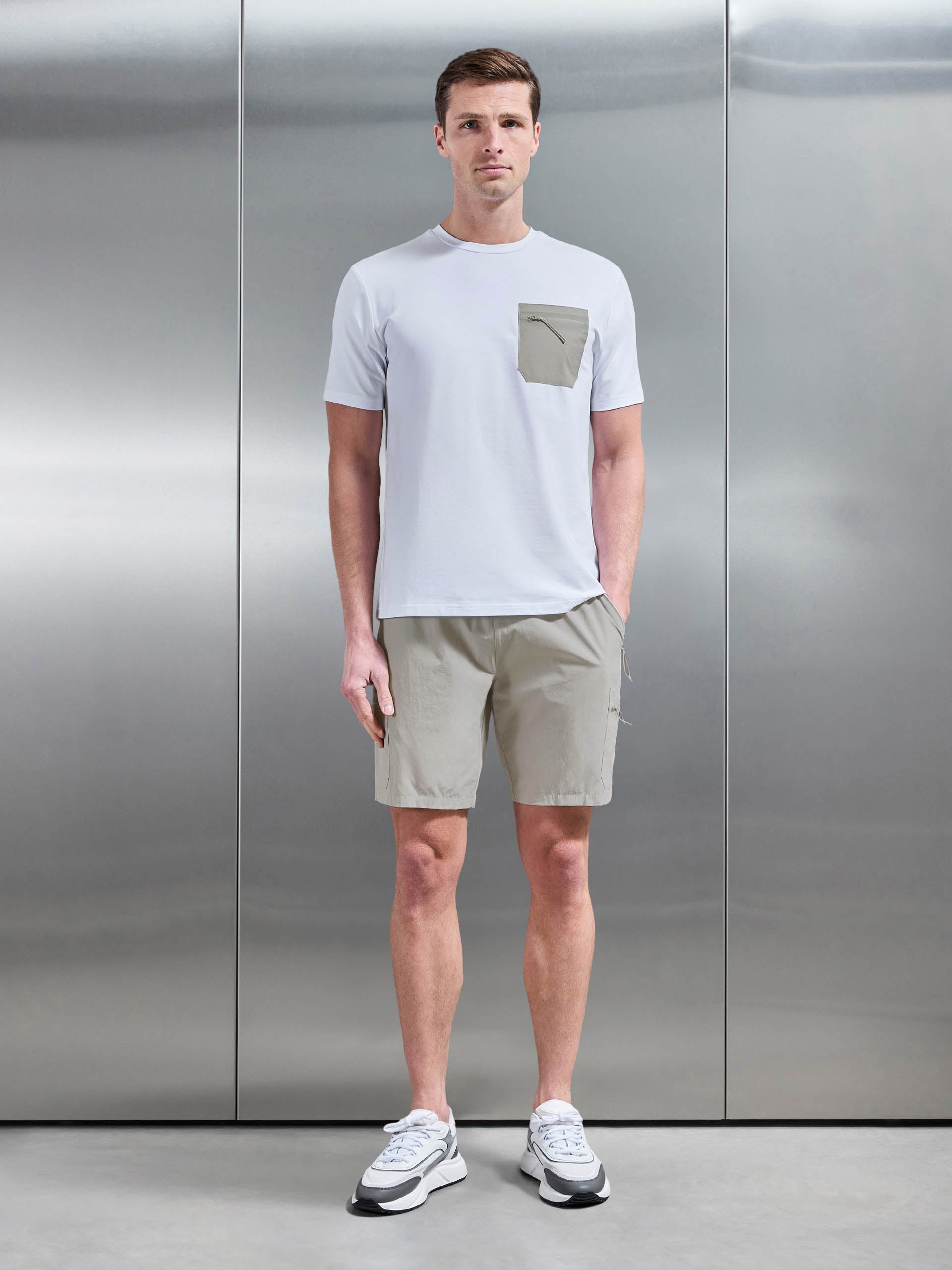 Active Cargo T-Shirt in White Stone