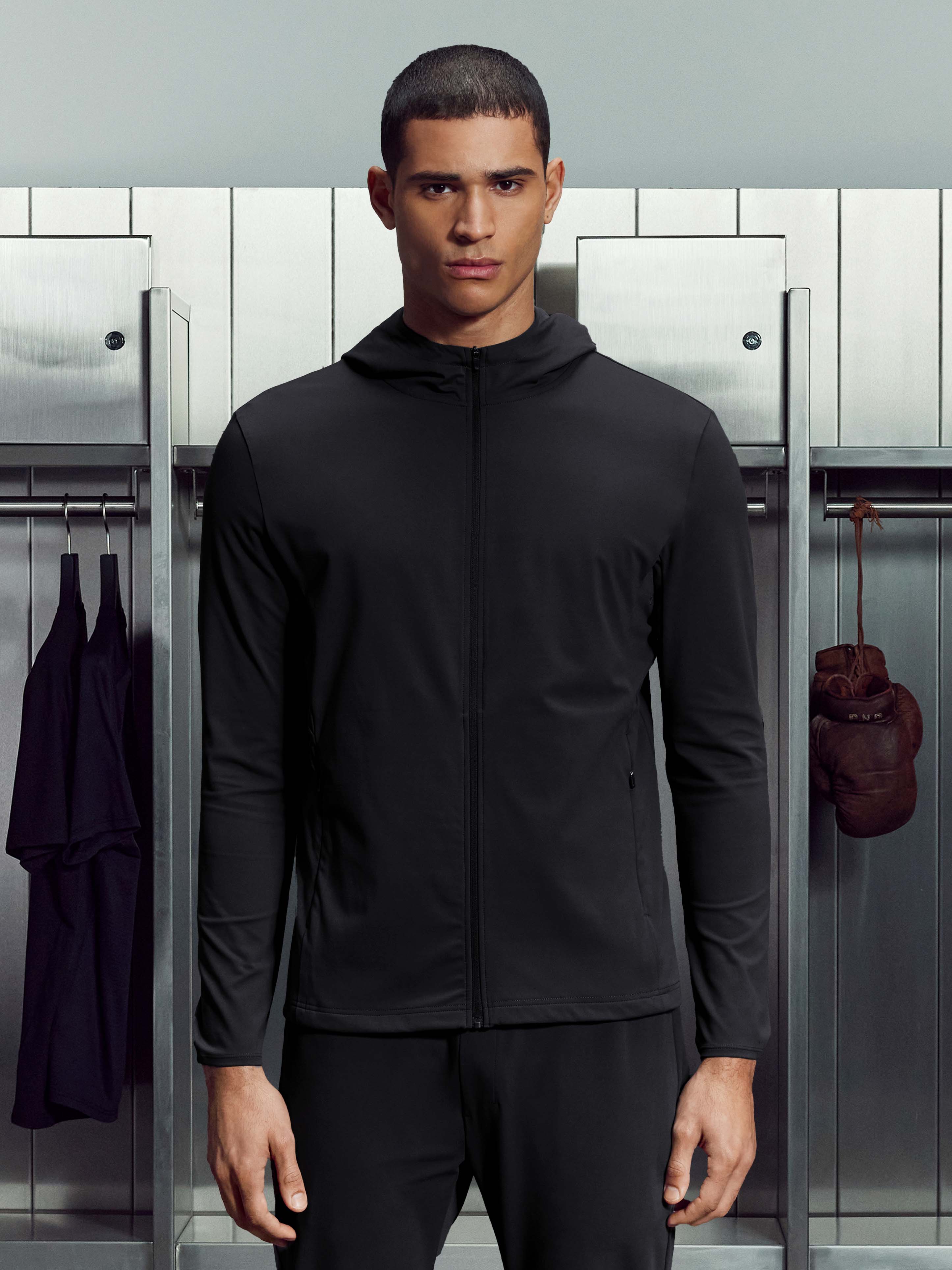 Active Jersey Zip Hoodie in Black