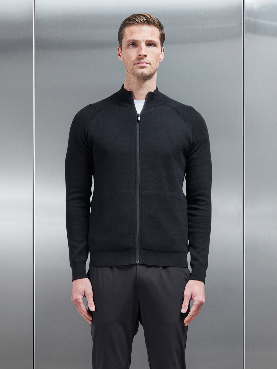 Active Knitted Zip Through Jacket in Black