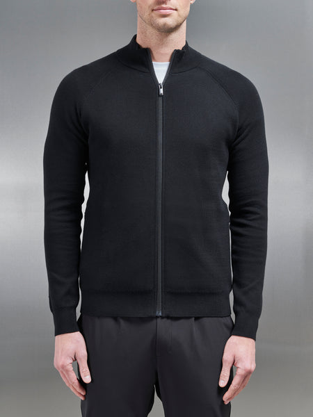 Active Knitted Zip Through Jacket in Black