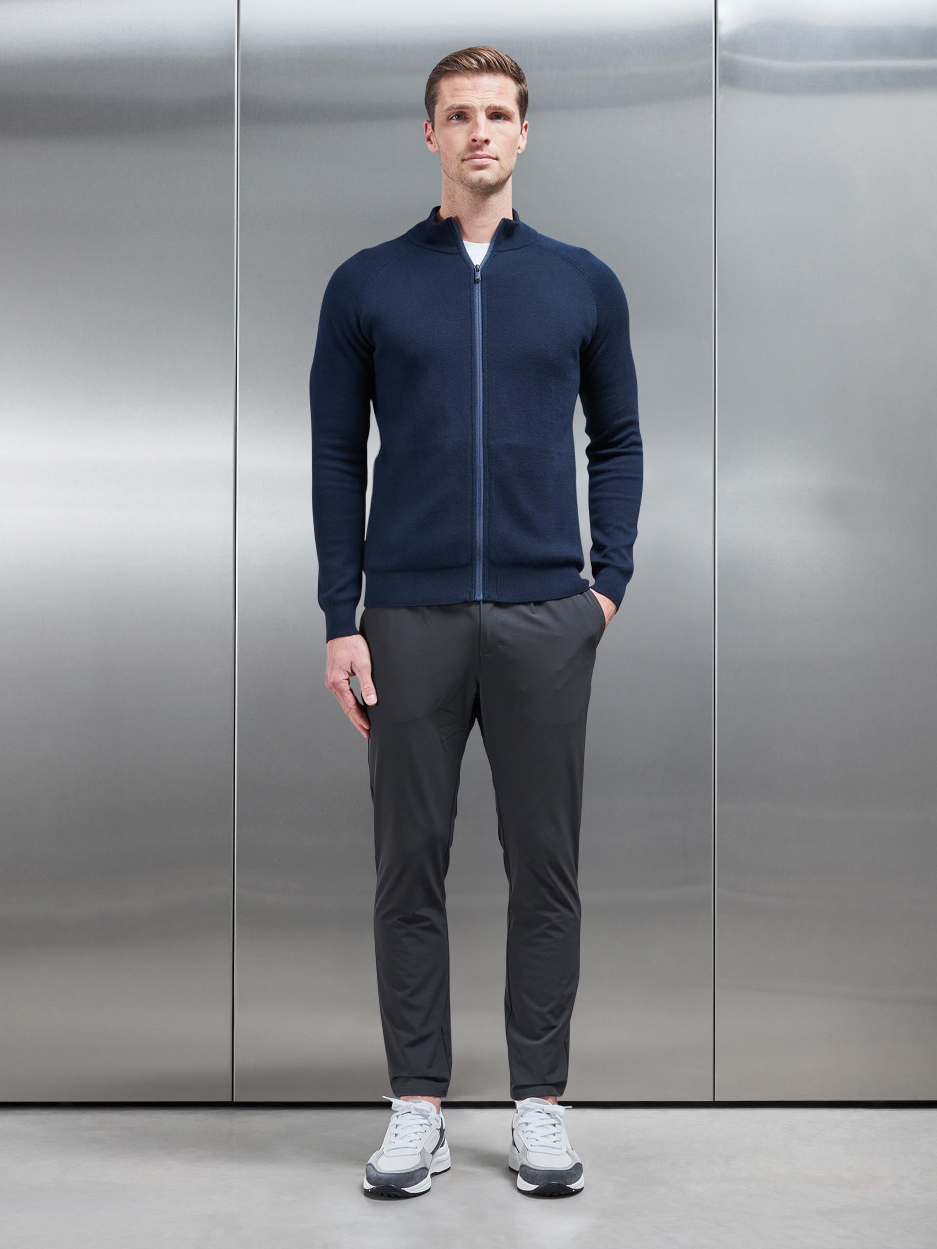 Active Knitted Zip Through Jacket in Navy