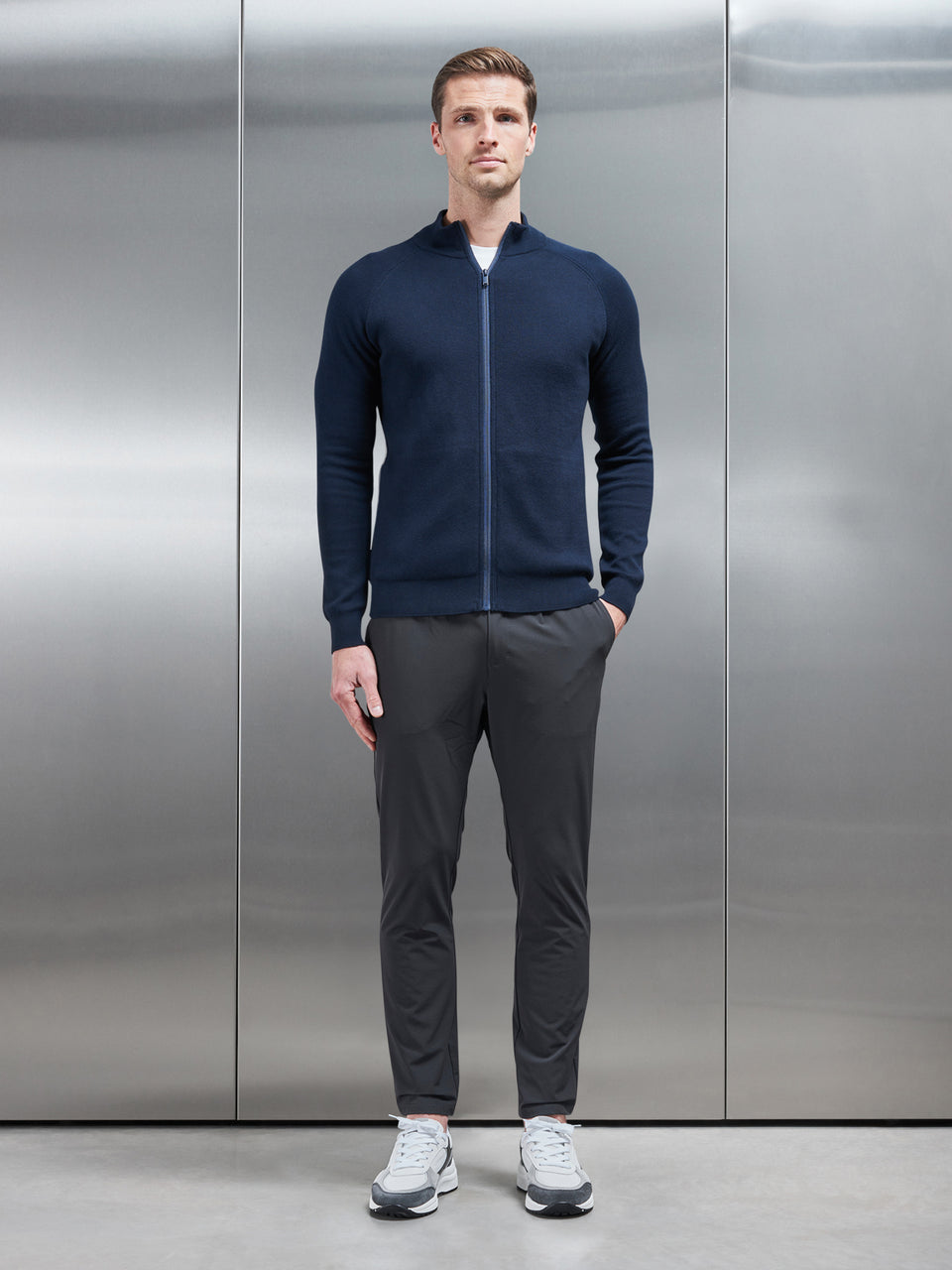 Active Knitted Zip Through Jacket in Navy