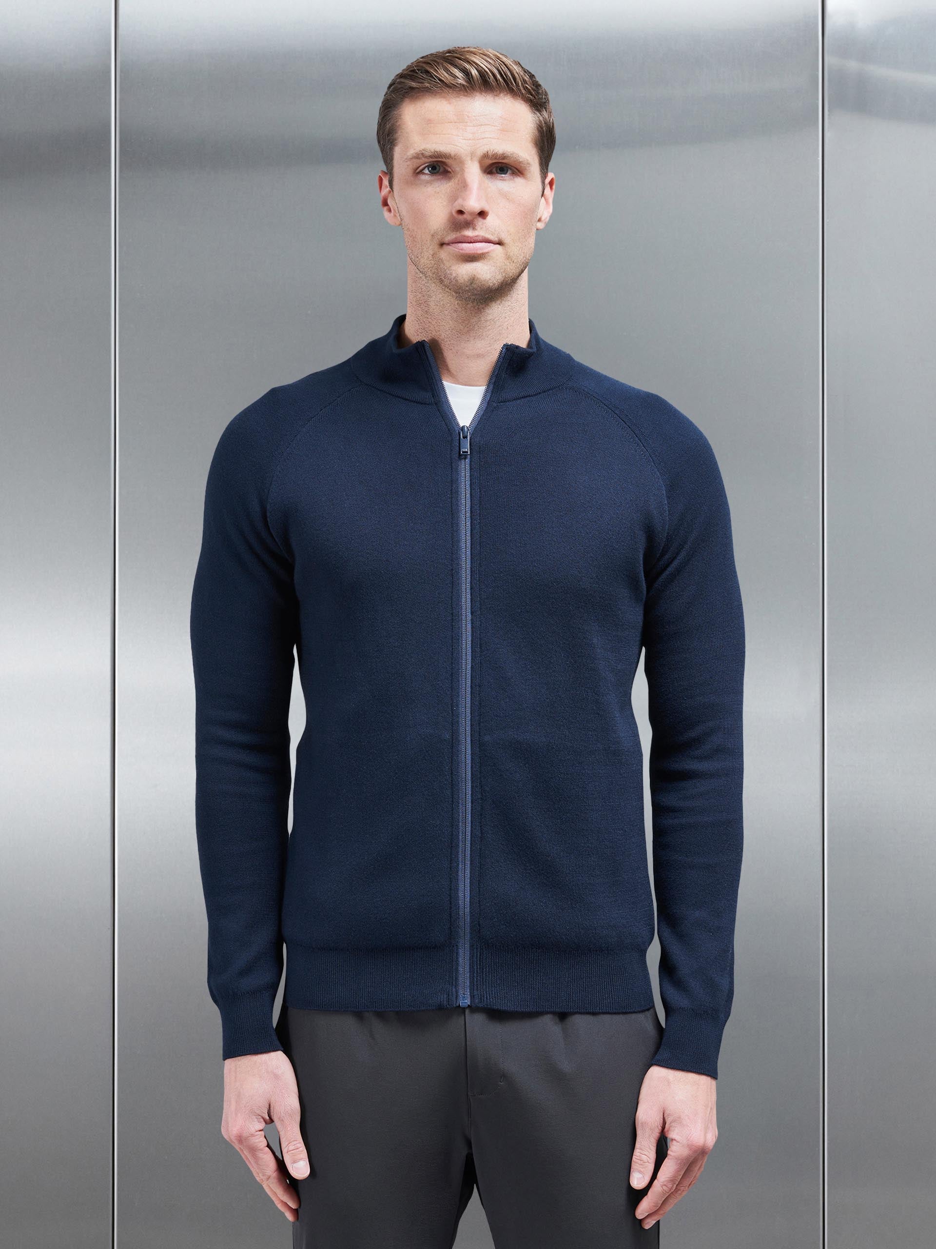 Active Knitted Zip Through Jacket in Navy
