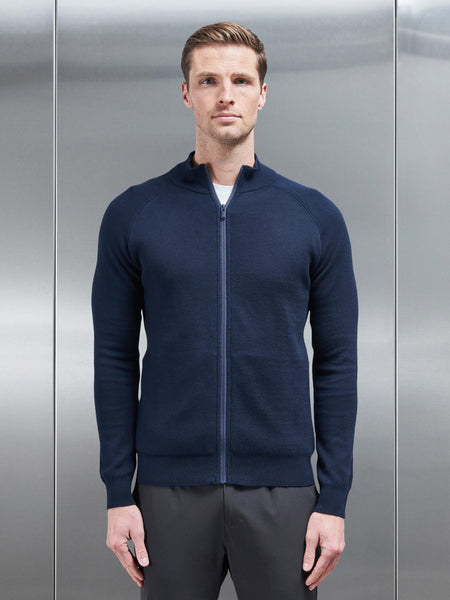 Active Knitted Zip Through Jacket in Navy