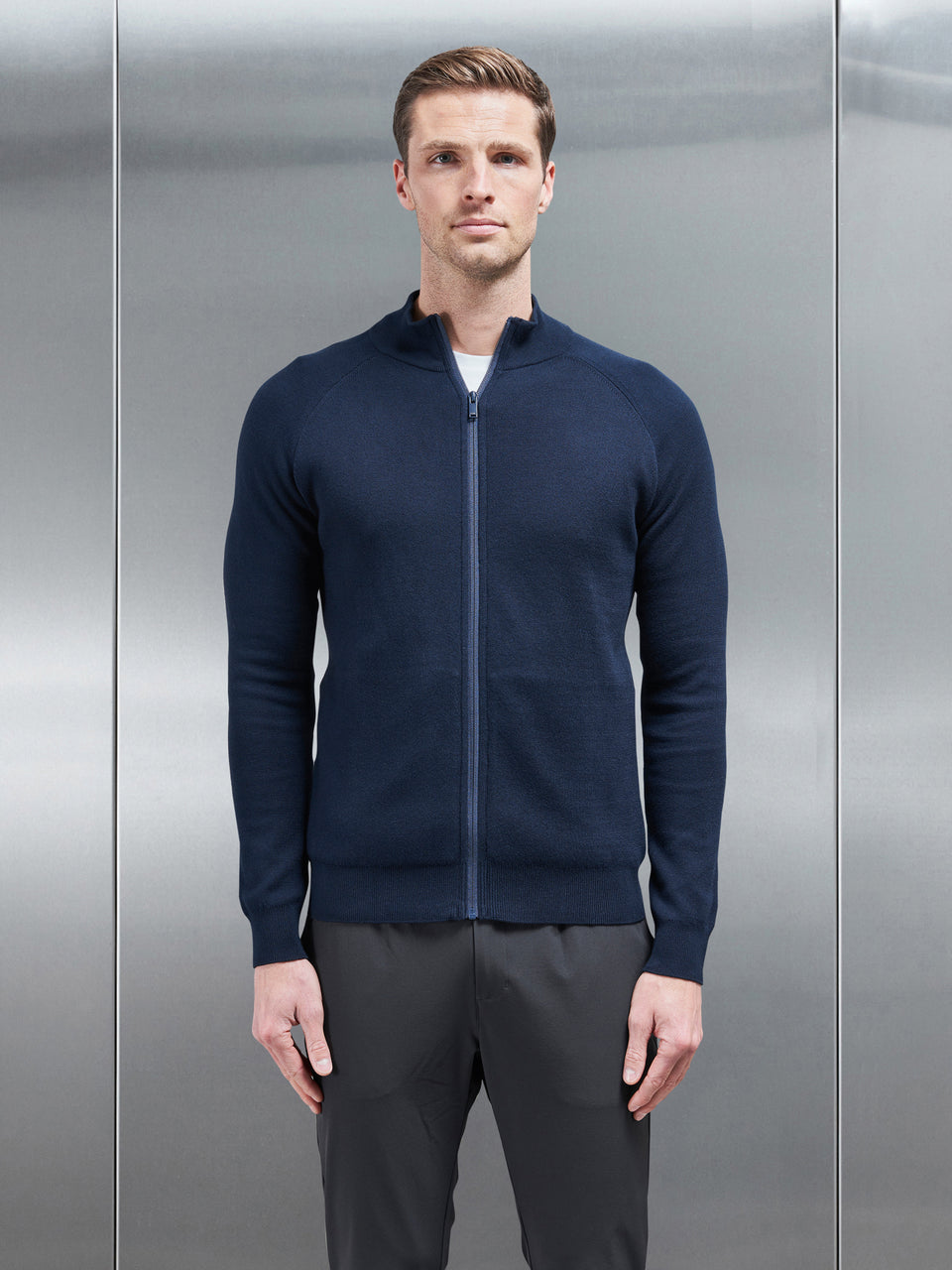 Active Knitted Zip Through Jacket in Navy