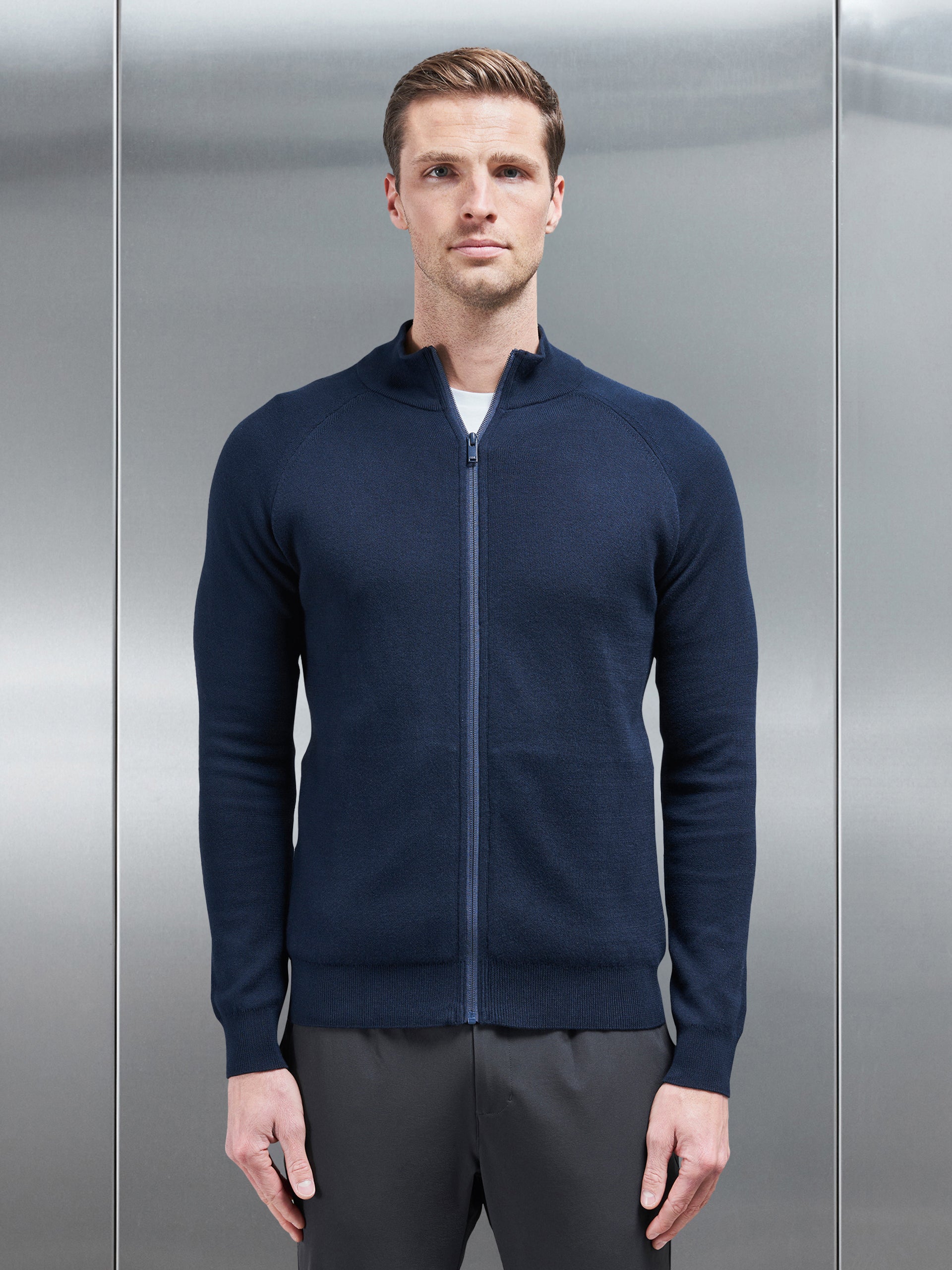 Active Knitted Zip Through Jacket in Navy