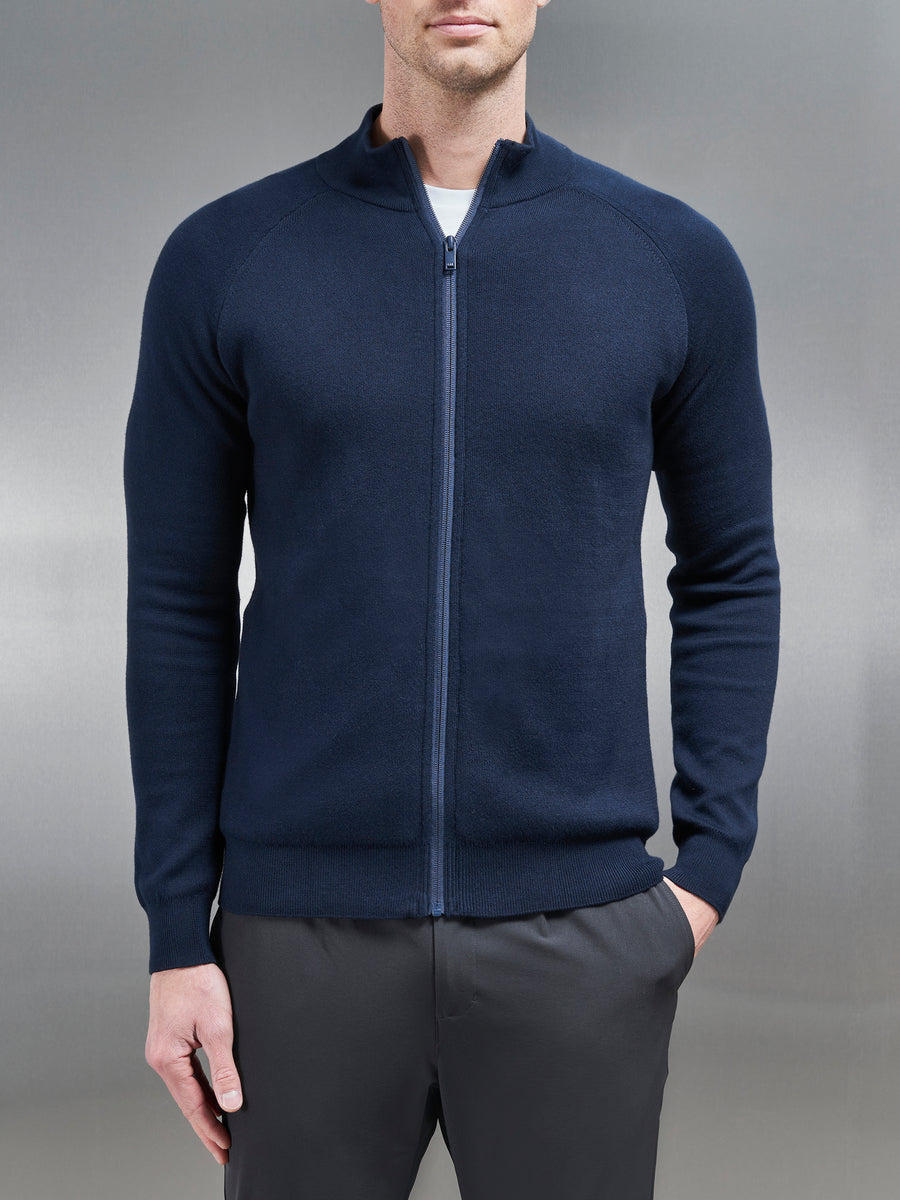 Active Knitted Zip Through Jacket in Navy