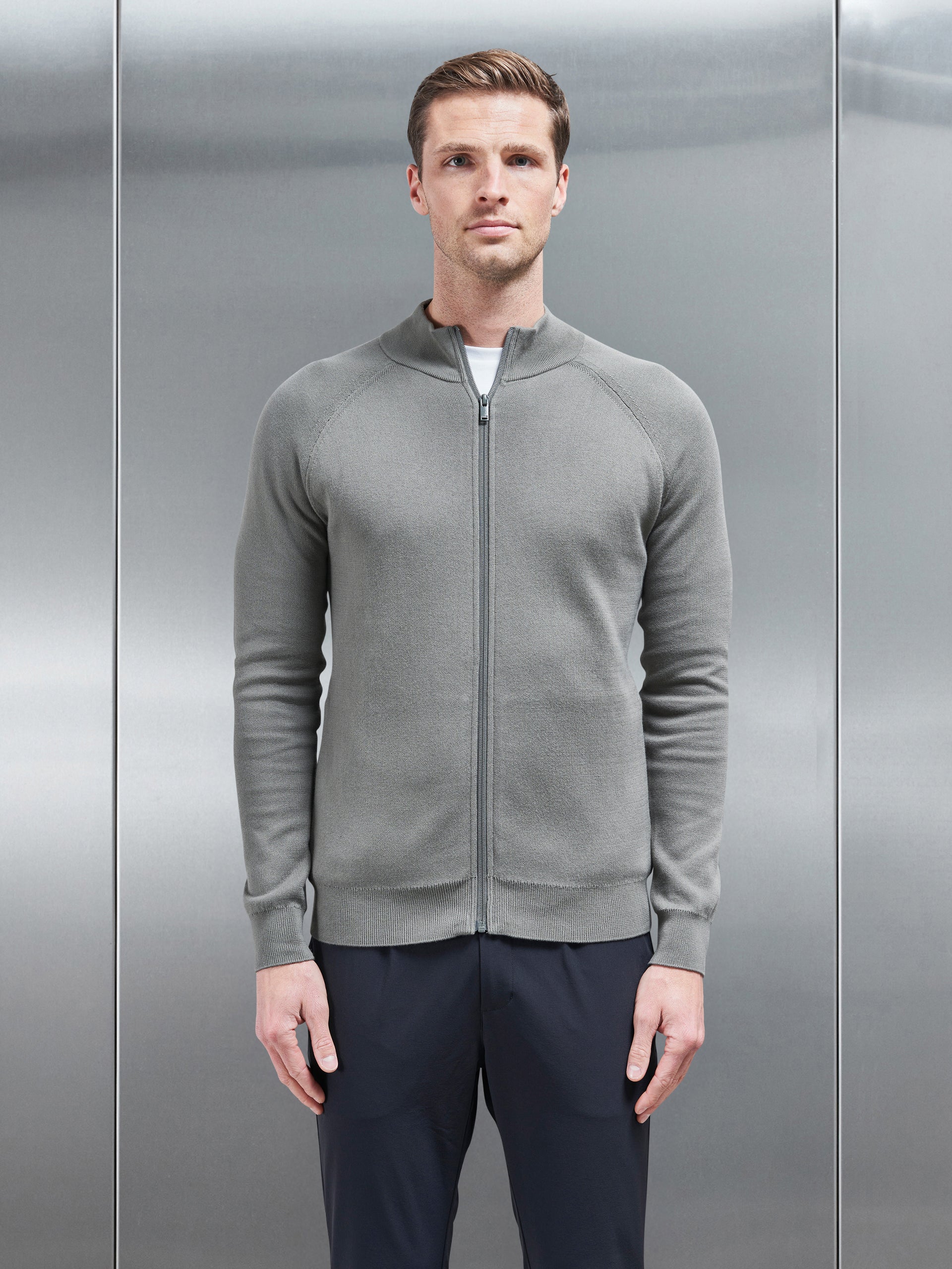Active Knitted Zip Through Jacket in Sage