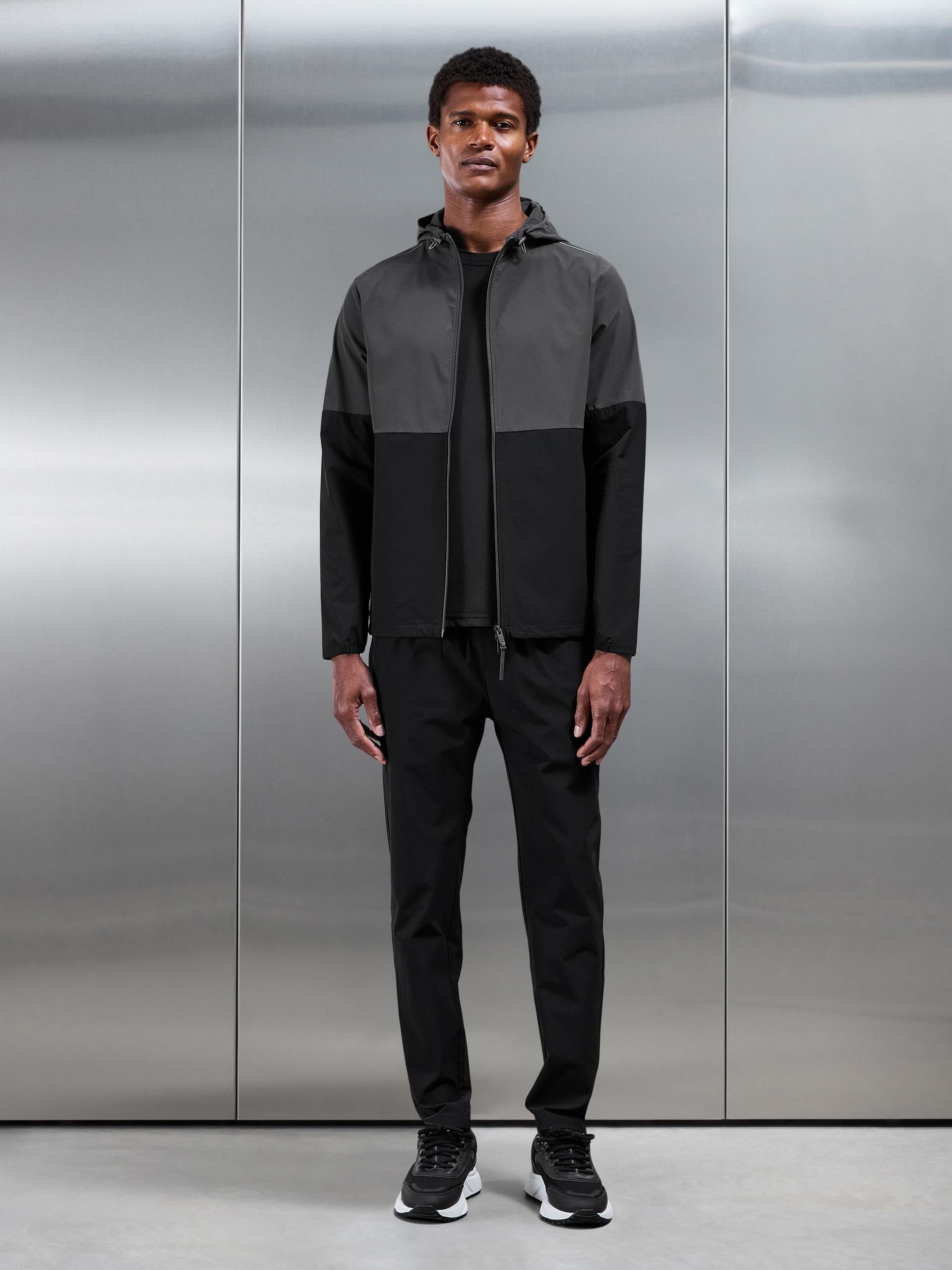 Active Technical Colour Block Windbreaker in Black Grey