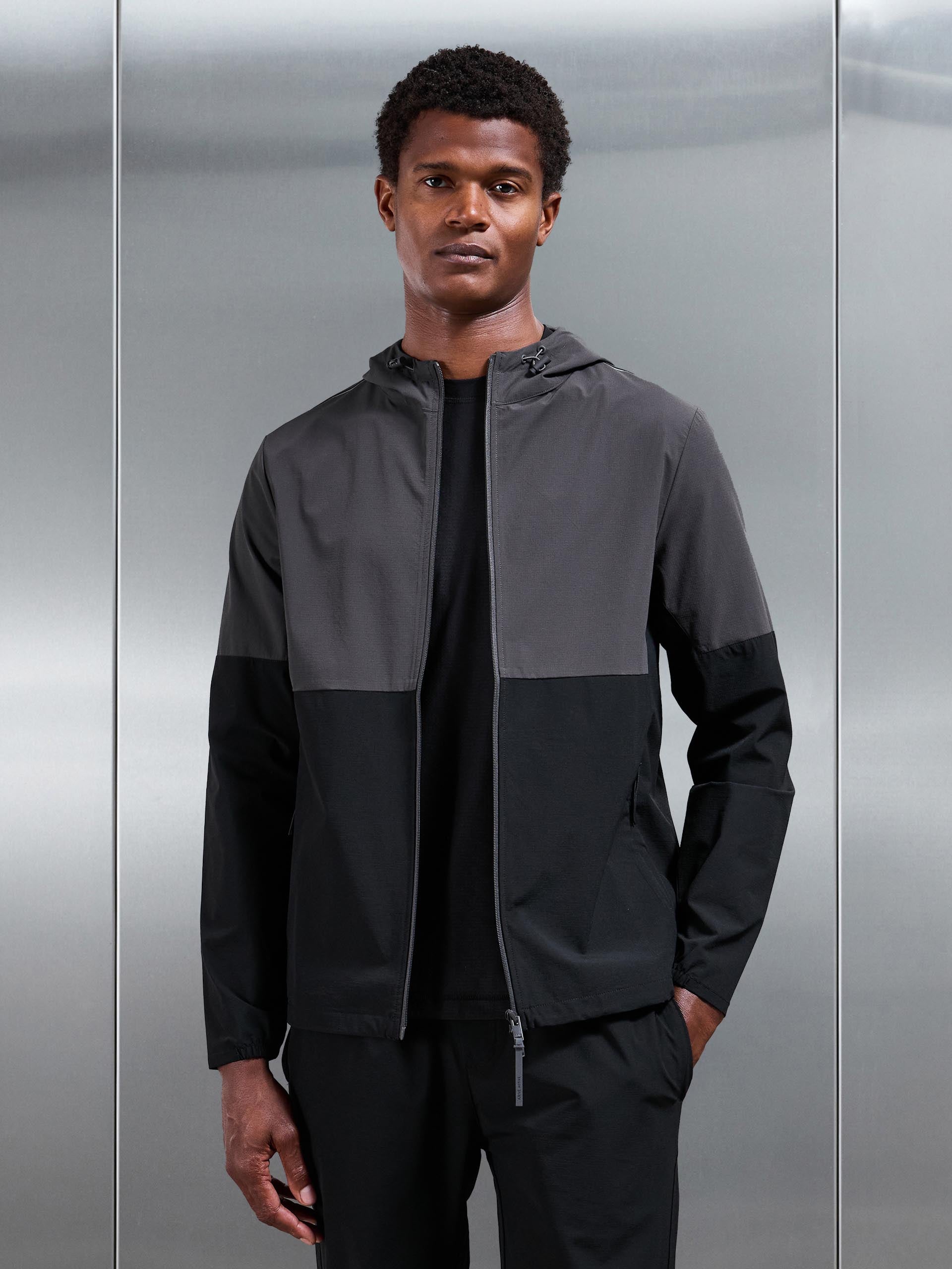 Active Technical Colour Block Windbreaker in Black Grey