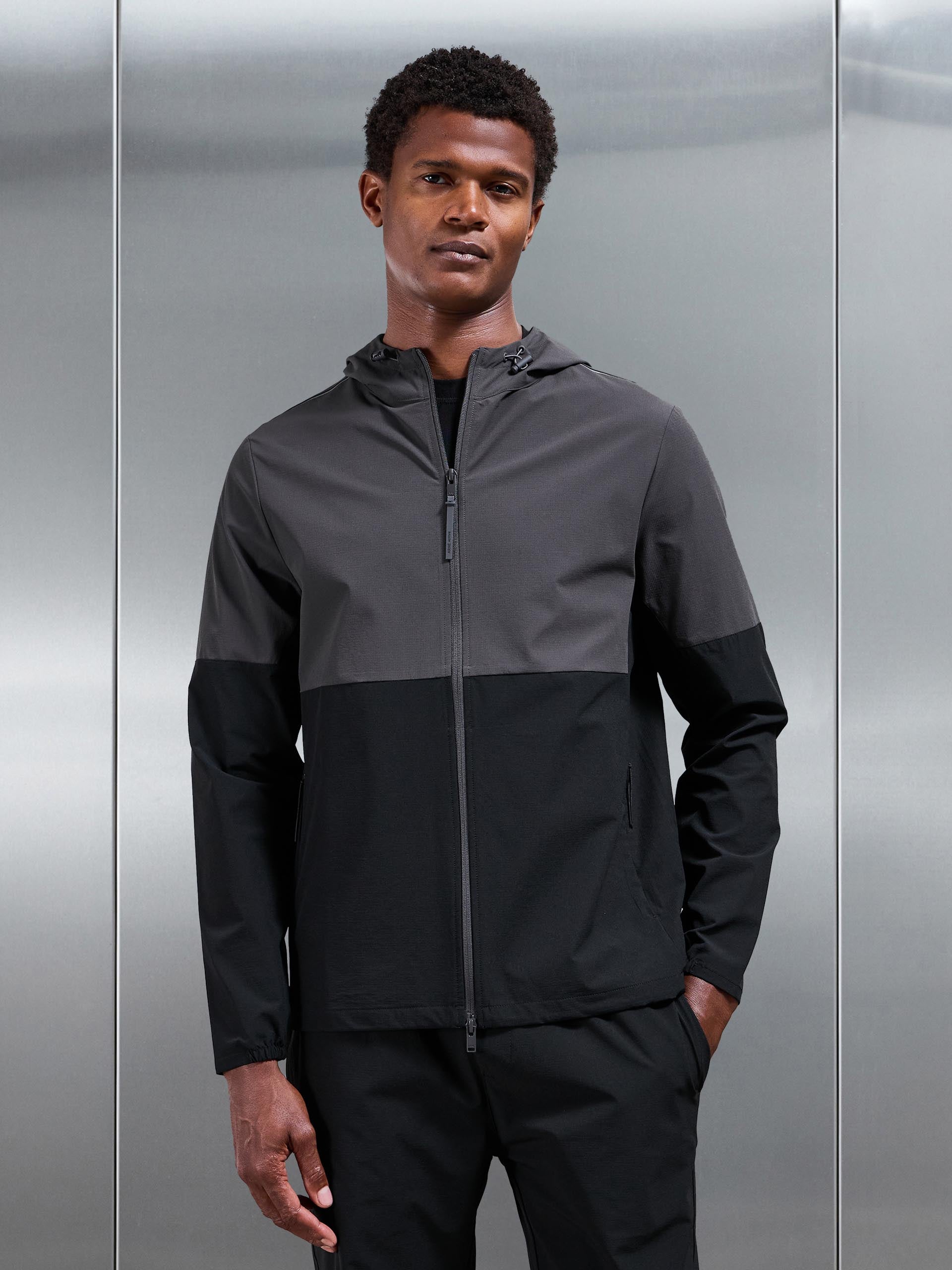 Active Technical Colour Block Windbreaker in Black Grey