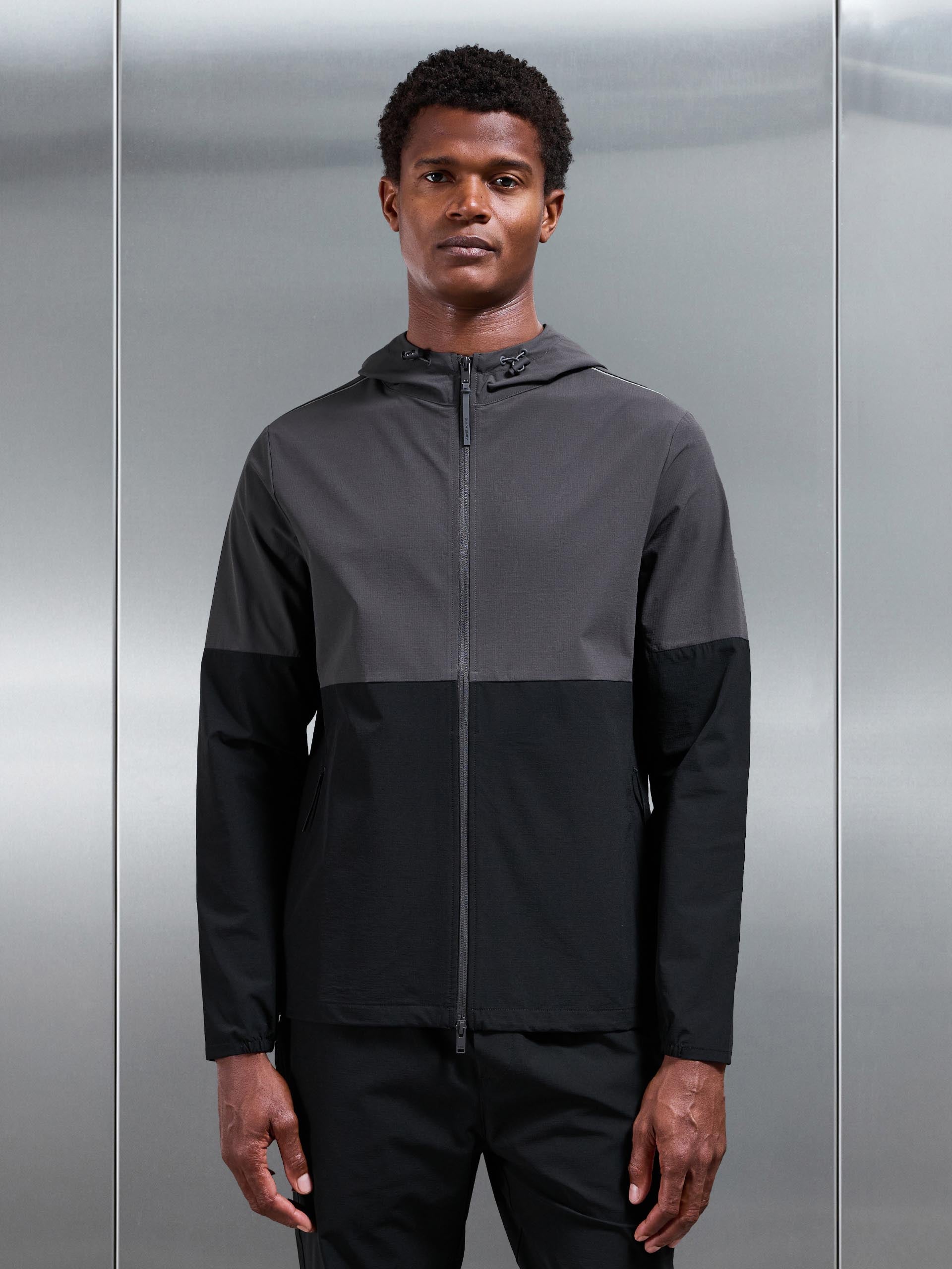 Active Technical Colour Block Windbreaker in Black Grey