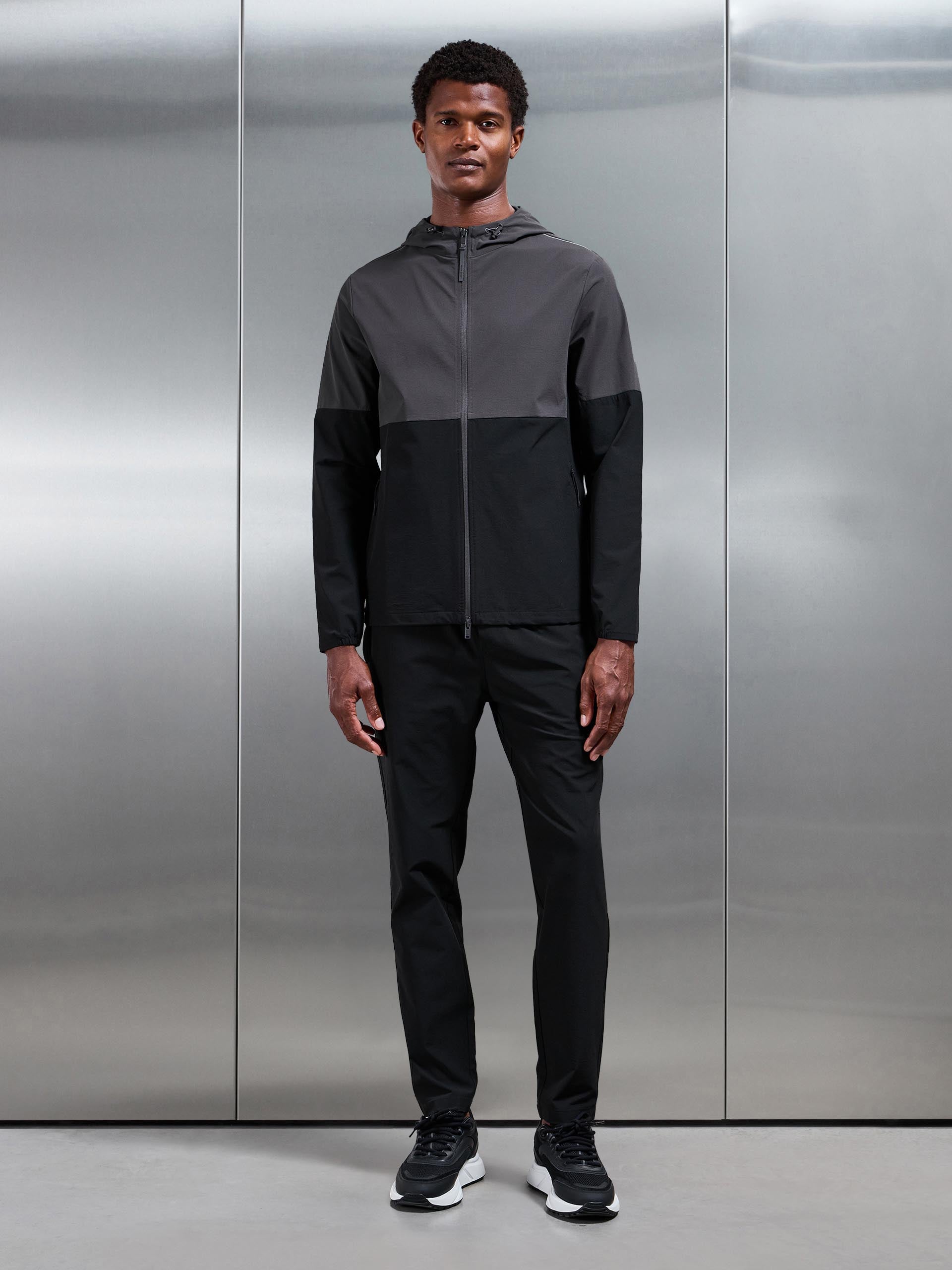 Active Technical Colour Block Windbreaker in Black Grey
