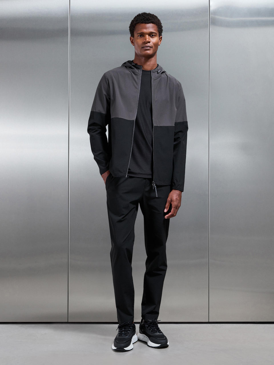 Active Technical Colour Block Windbreaker in Black Grey