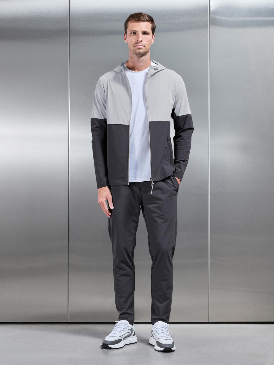 Active Technical Colour Block Windbreaker in Grey Mid Grey