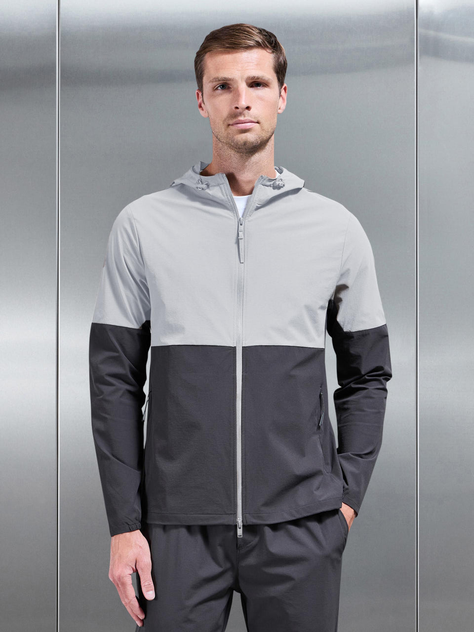 Active Technical Colour Block Windbreaker in Grey Mid Grey