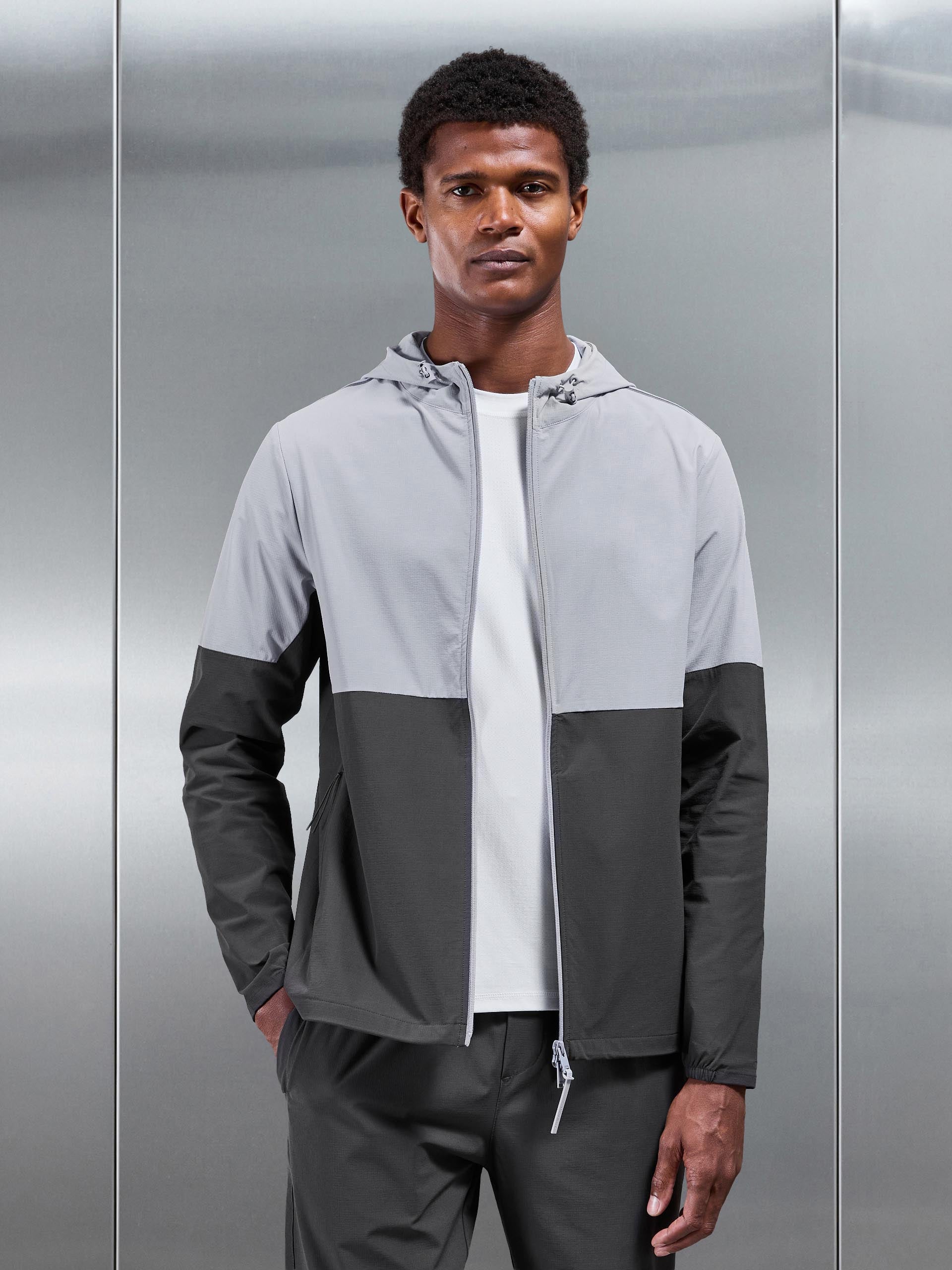 Active Technical Colour Block Windbreaker in Grey Mid Grey
