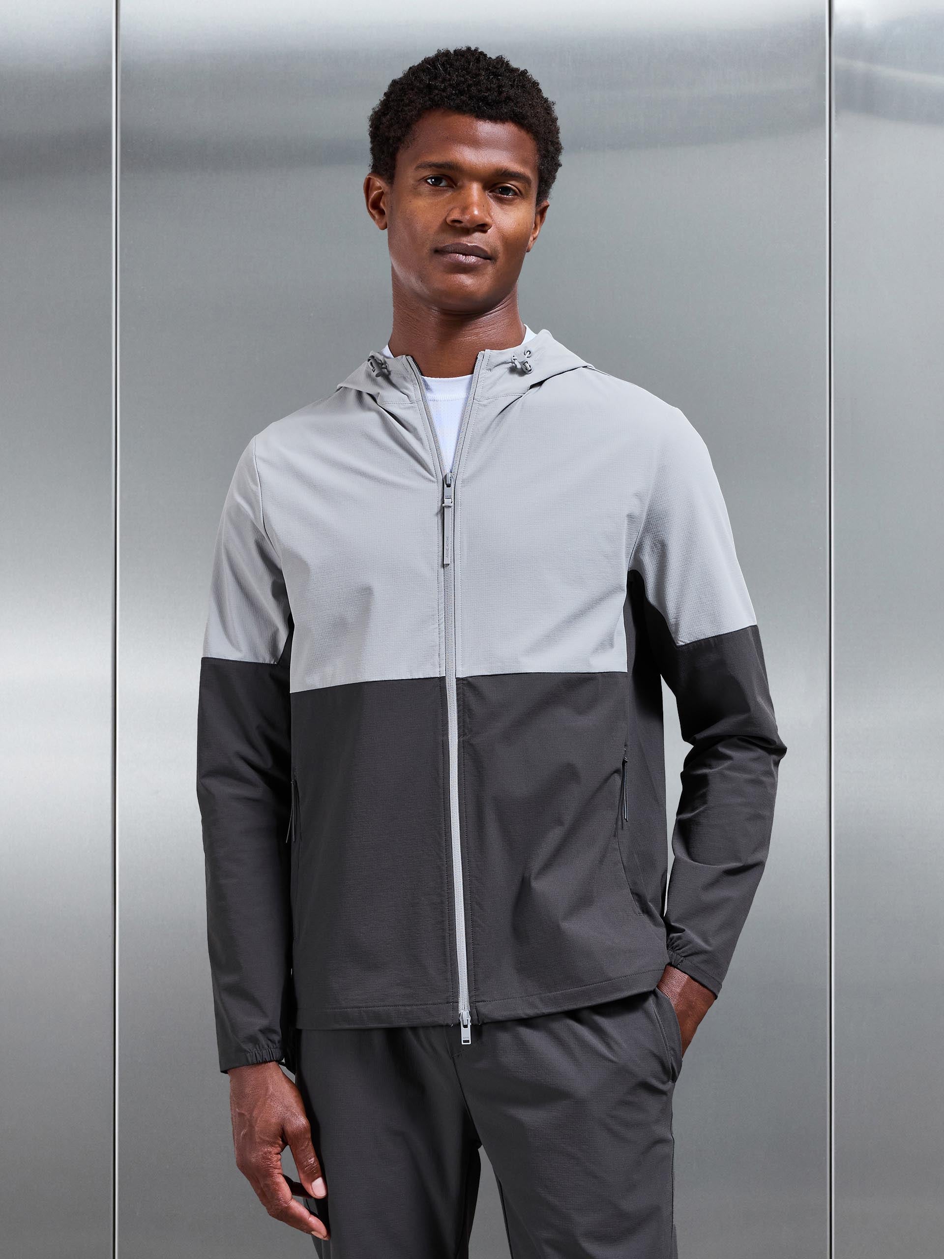 Active Technical Colour Block Windbreaker in Grey Mid Grey