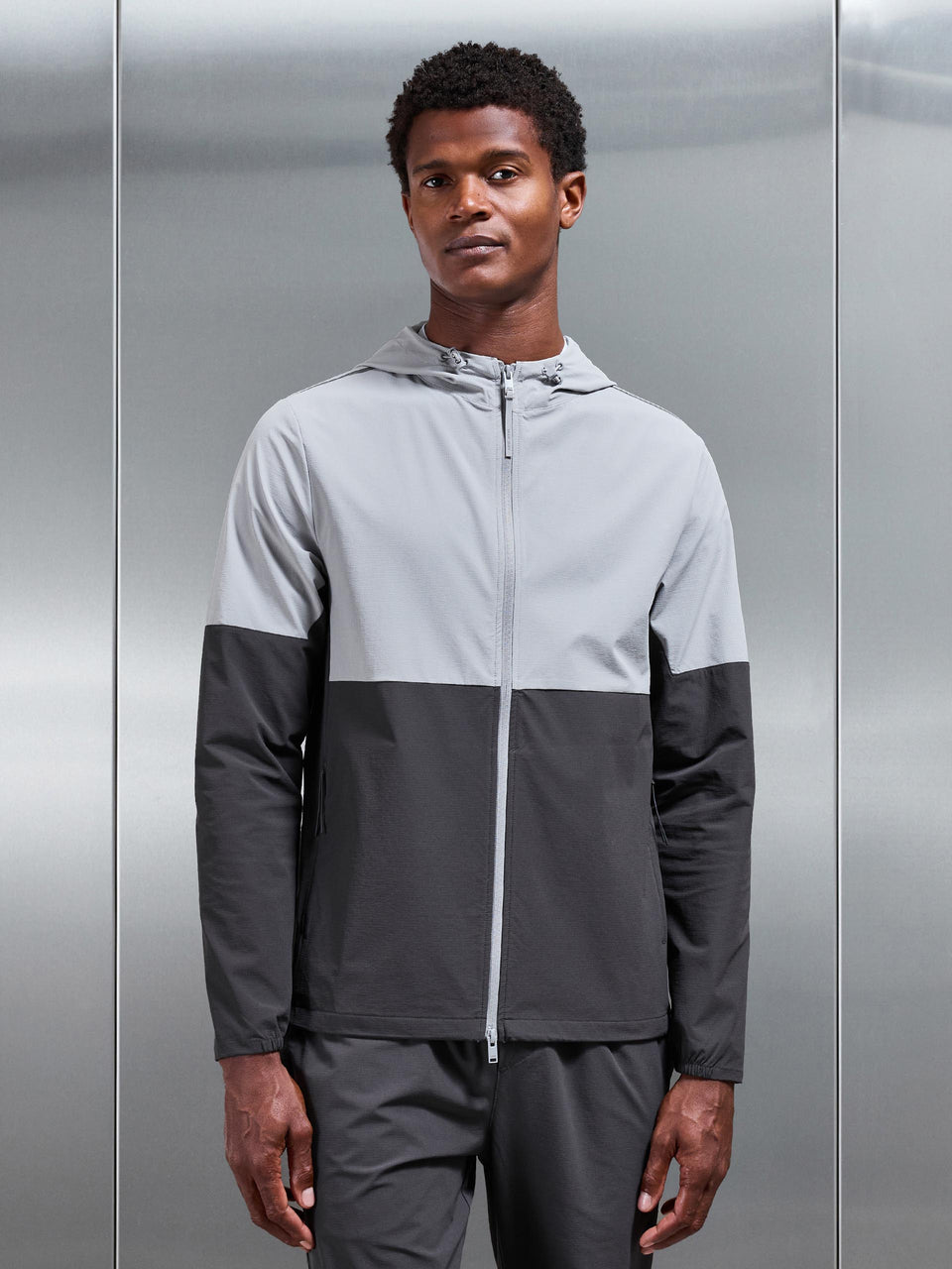 Active Technical Colour Block Windbreaker in Grey Mid Grey