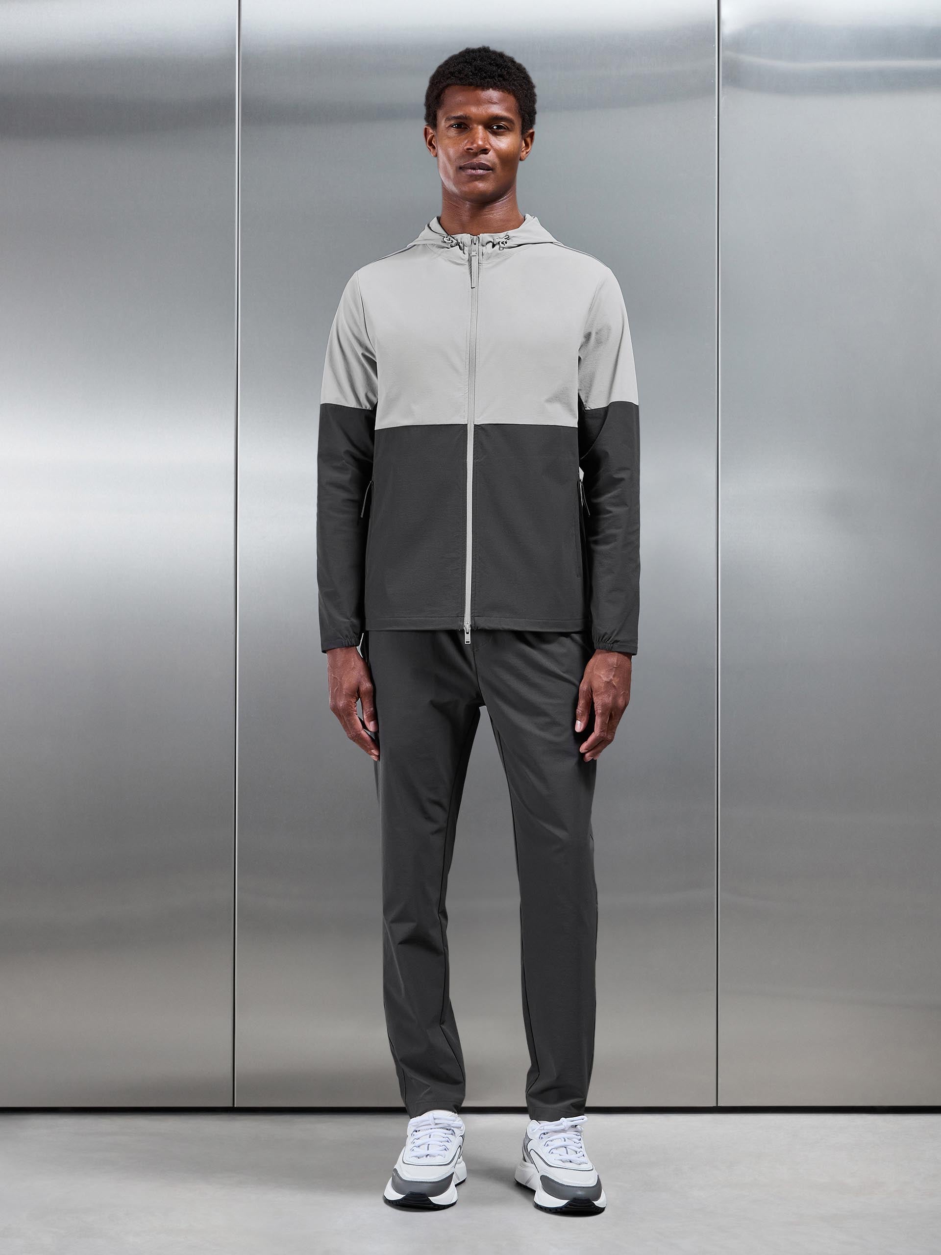Active Technical Colour Block Windbreaker in Grey Mid Grey