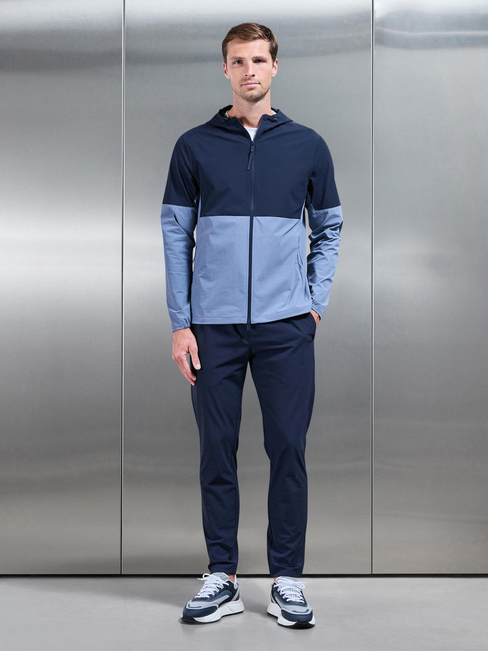 Active Technical Colour Block Windbreaker in Navy Light Blue